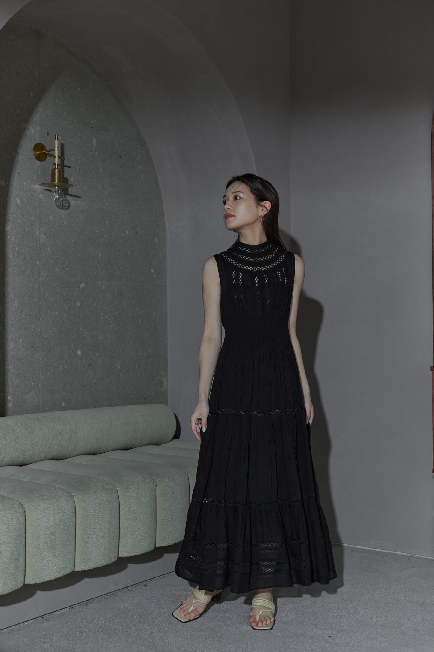 Yoke lace tiered dress