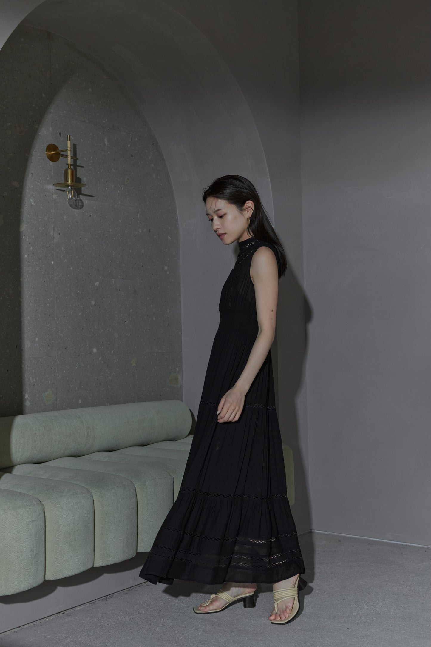 Yoke lace tiered dress