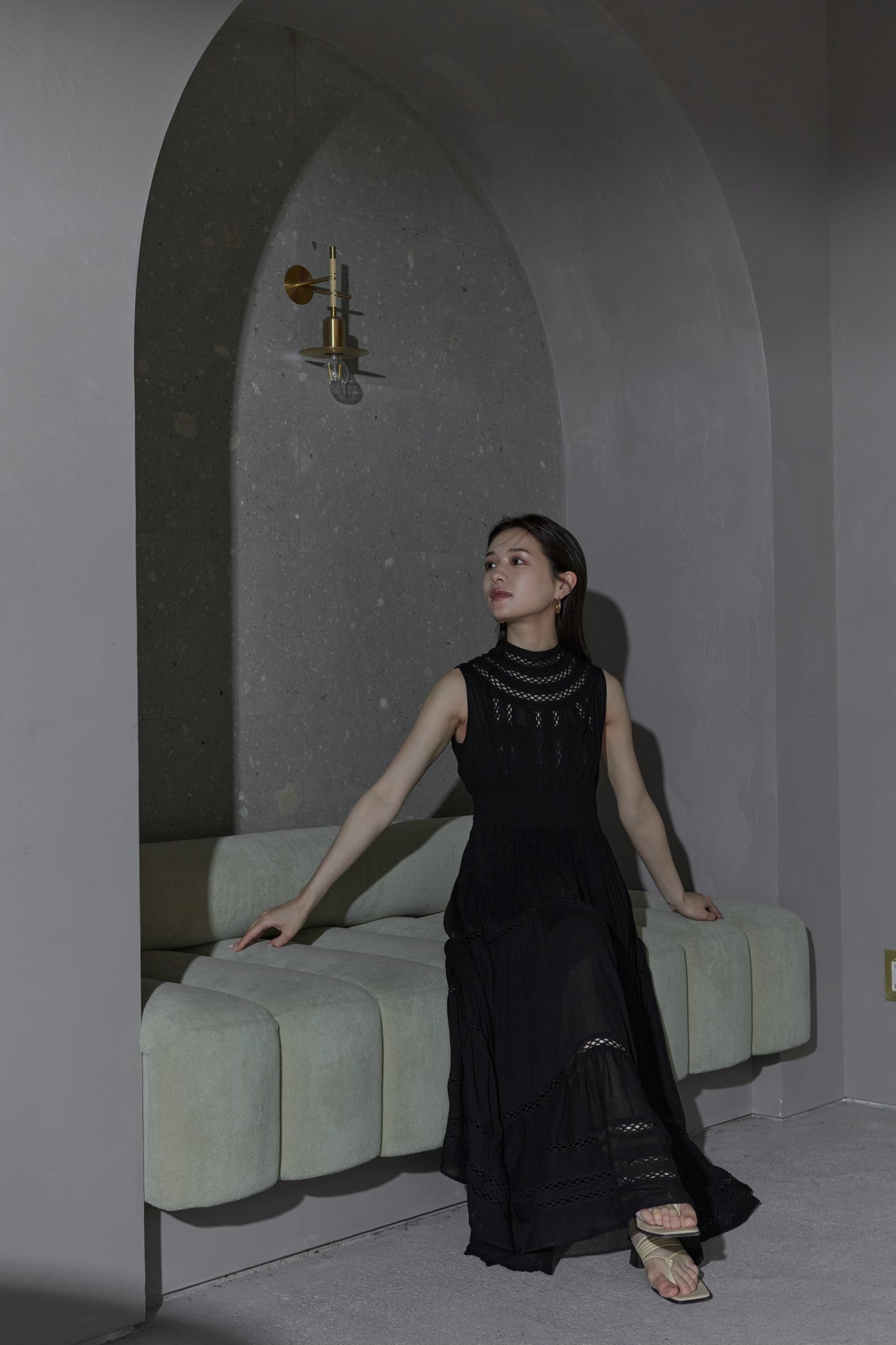 Yoke lace tiered dress