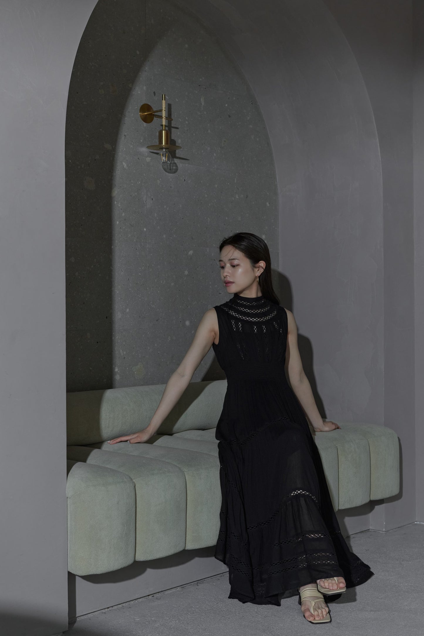Yoke lace tiered dress