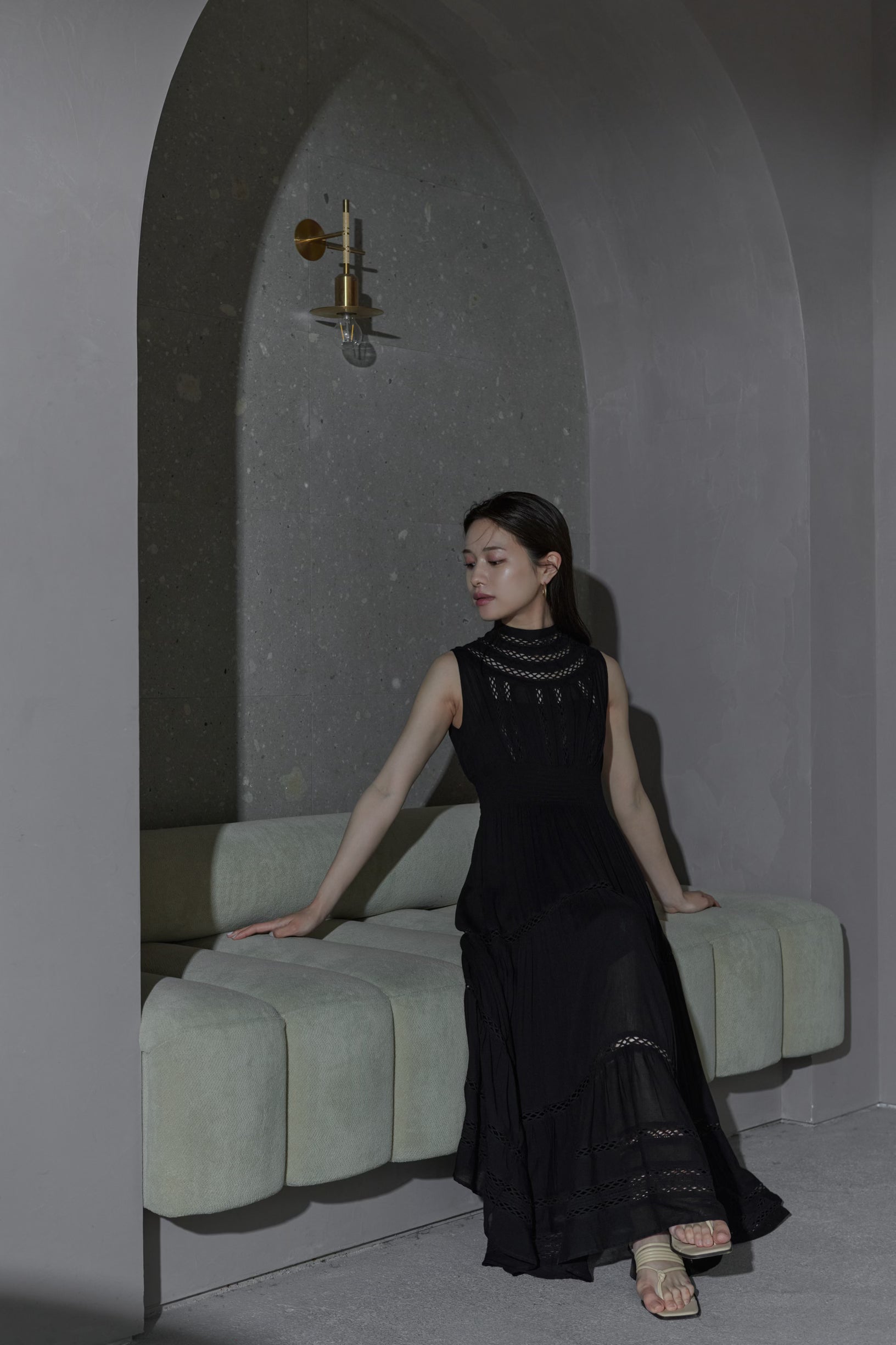 Yoke lace tiered dress