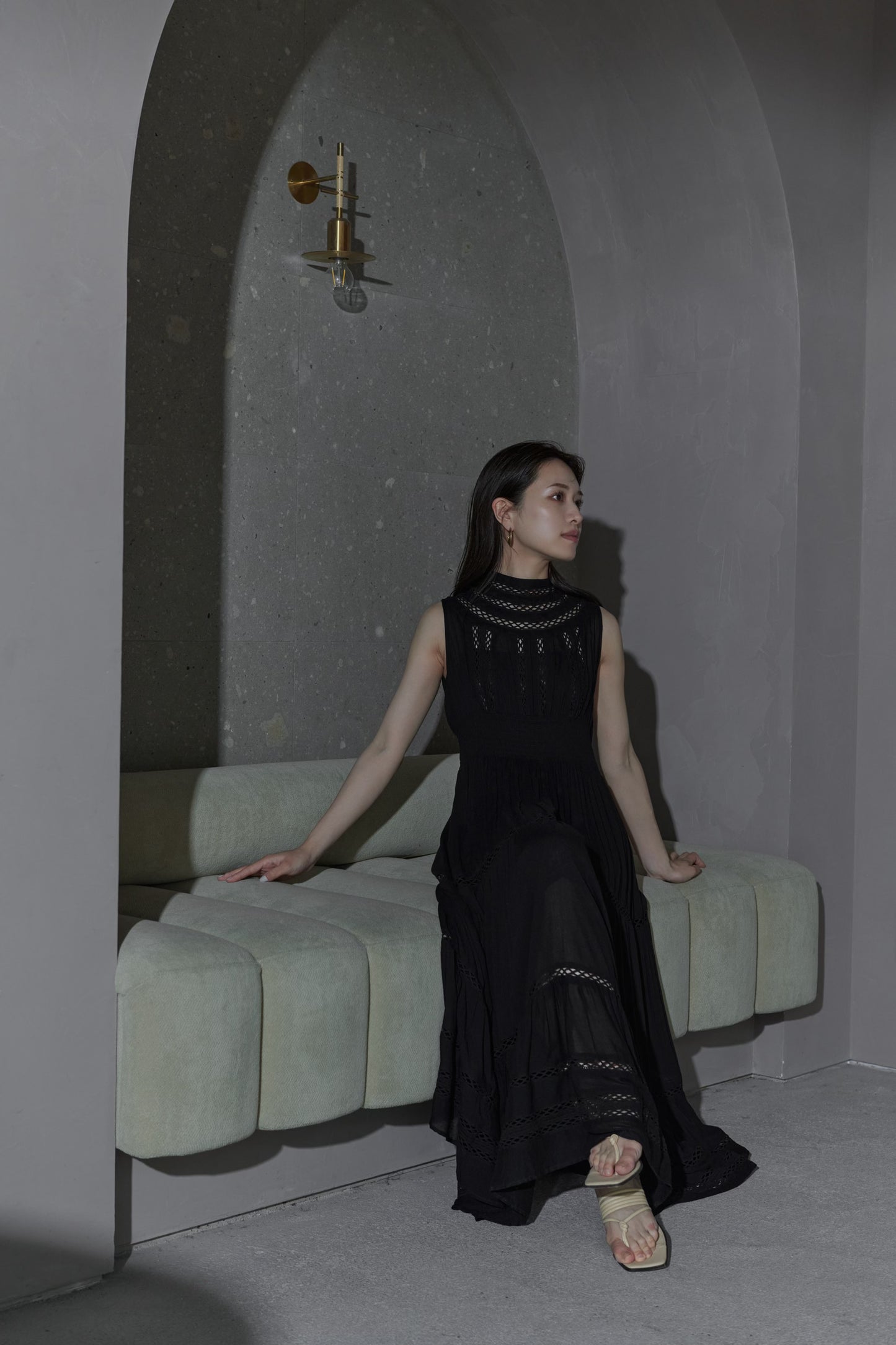Yoke lace tiered dress