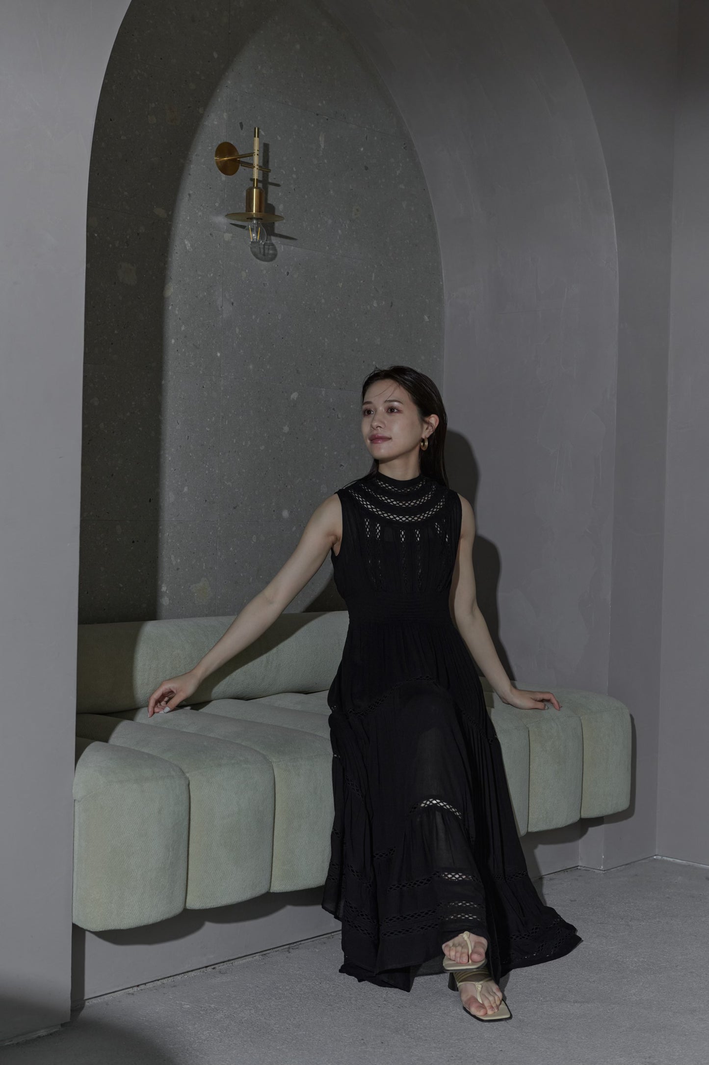 Yoke lace tiered dress