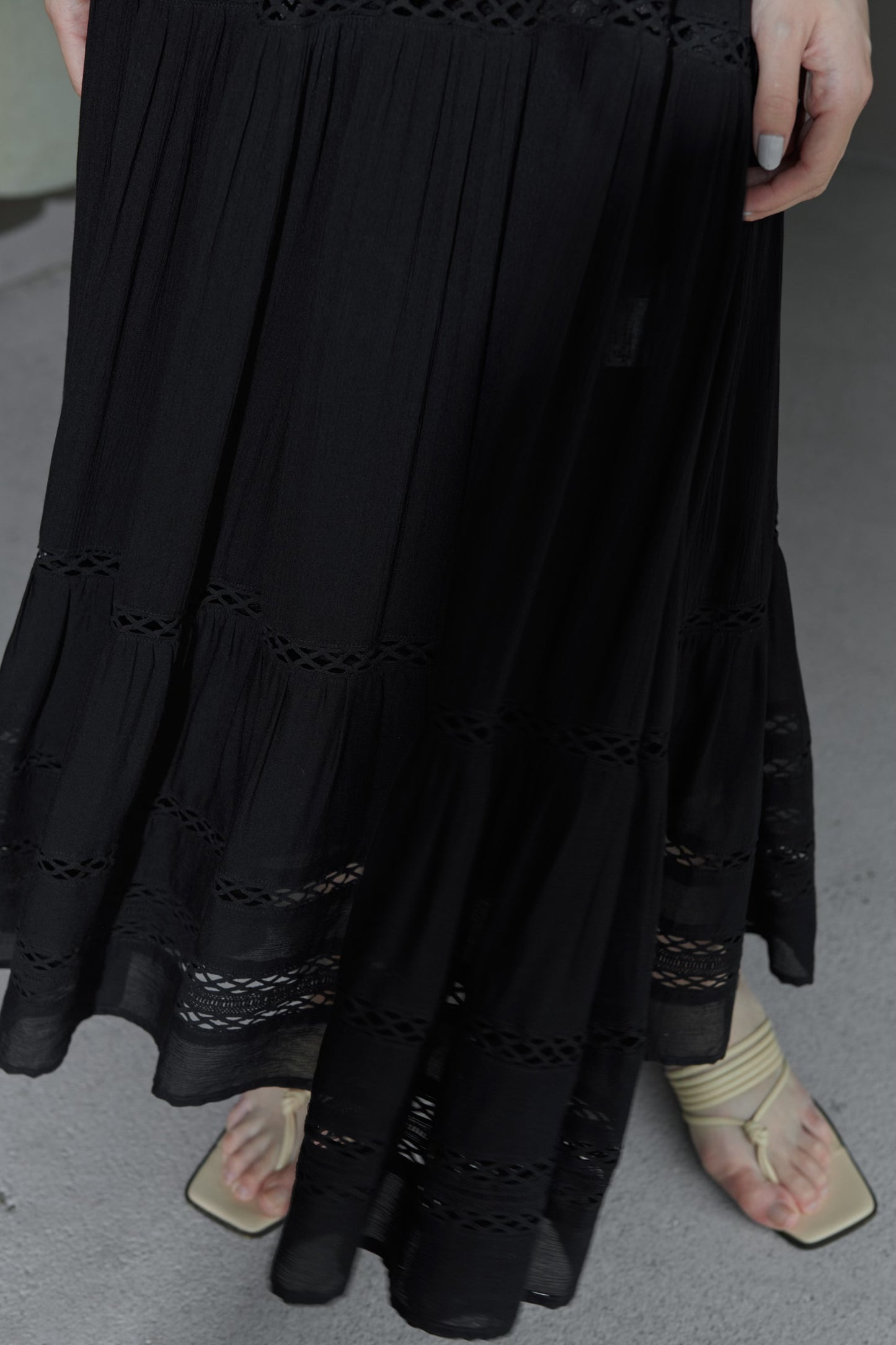 Yoke lace tiered dress