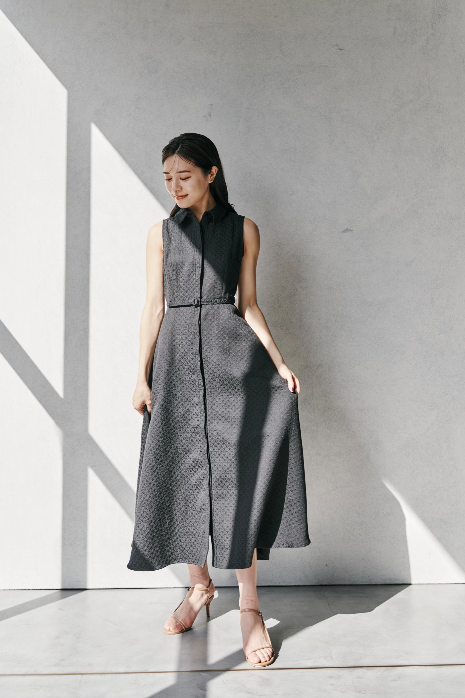 Belted Jacquard Dress