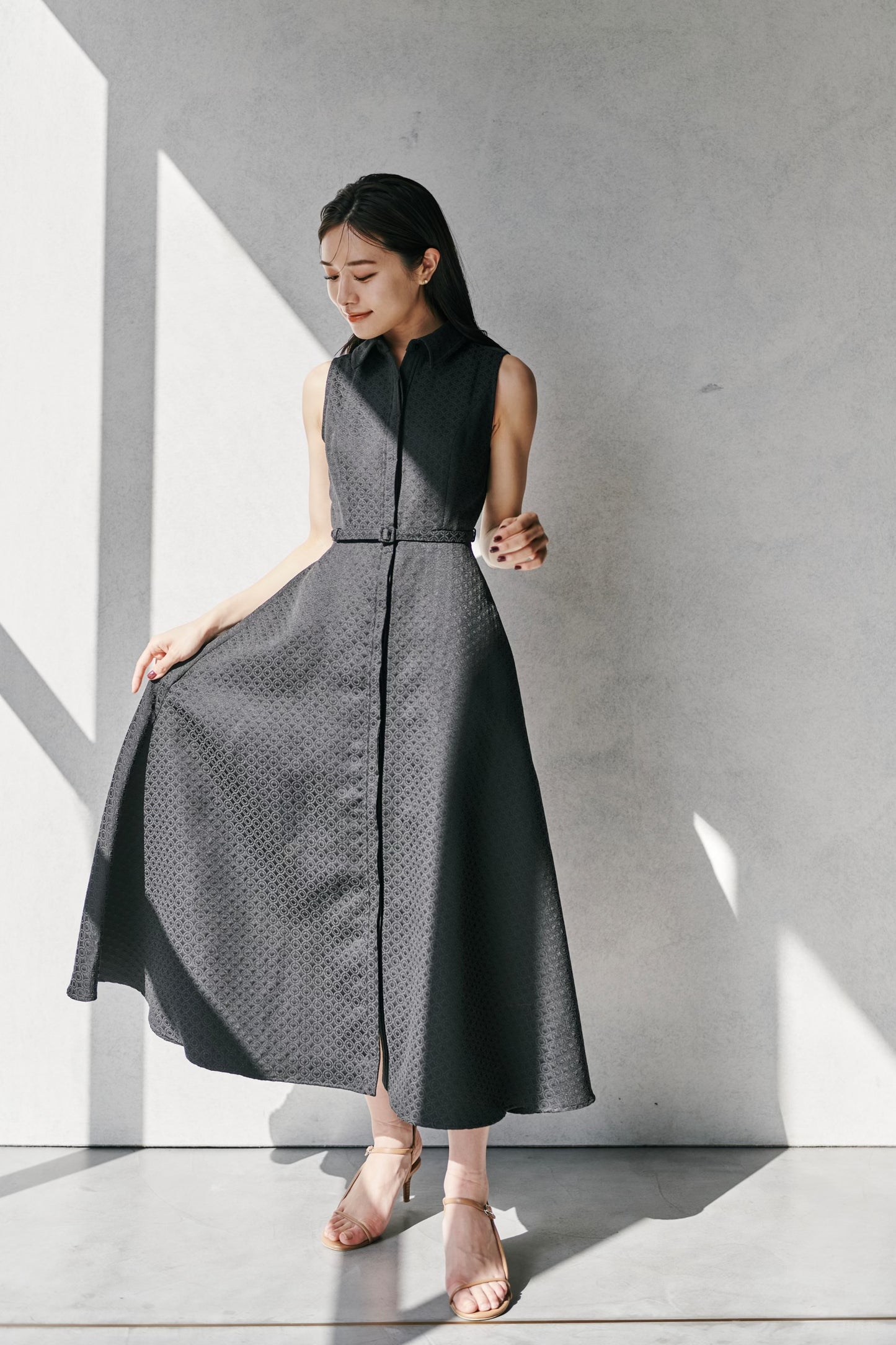 Belted Jacquard Dress