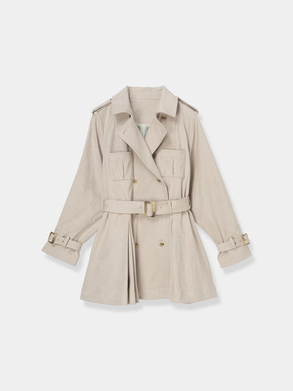 Cropped Suede Trench Coat
