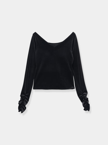 Sharp Neck Velour Tops