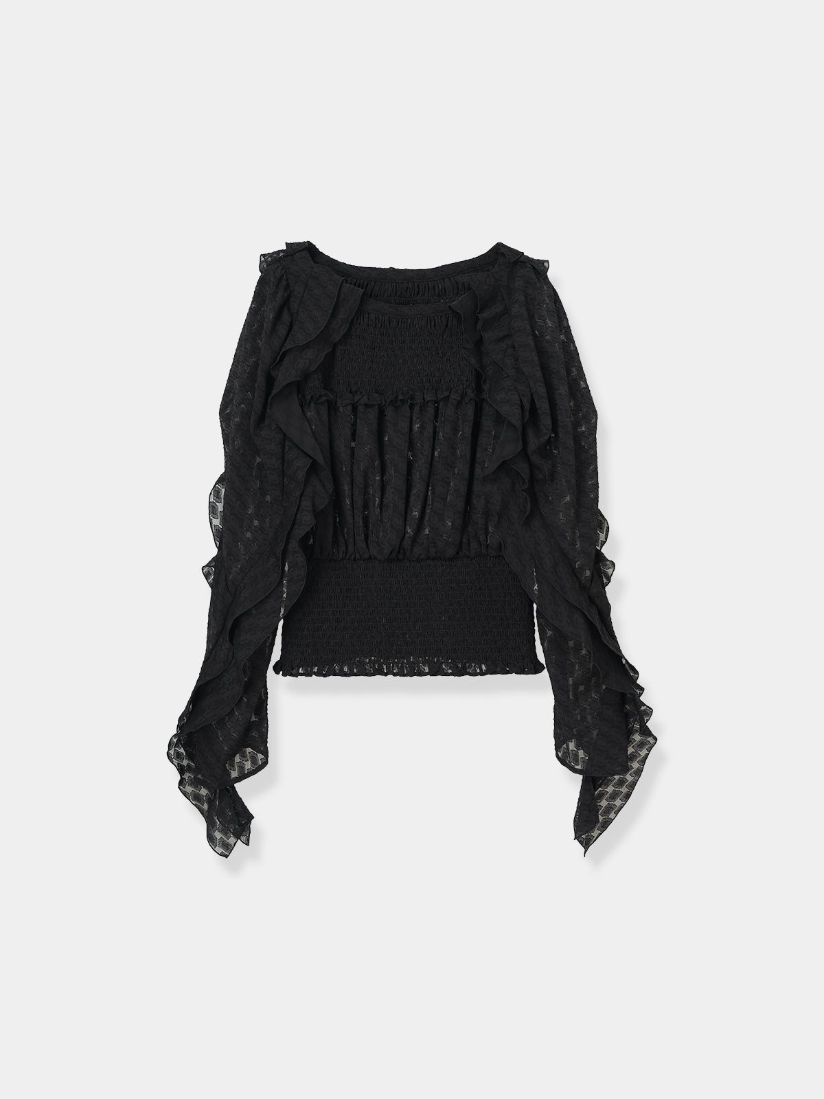 Sheer Jacquard Frill Blouse