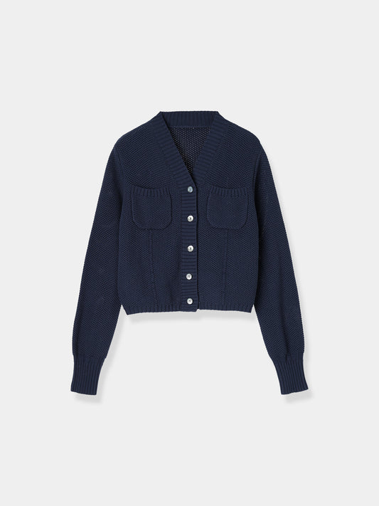 Basket Knit Cardigan / Navy