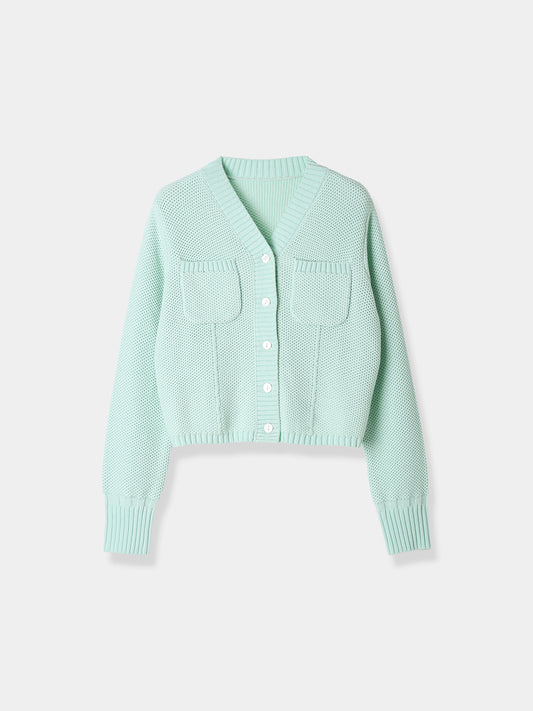 Basket Knit Cardigan / Mint Green