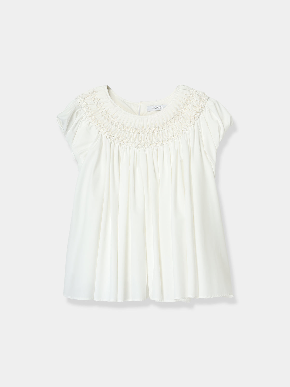トップス L'AUBE BLANC Beaded Smocked Puff Top Beaded Smocked Puff Sleeve Top