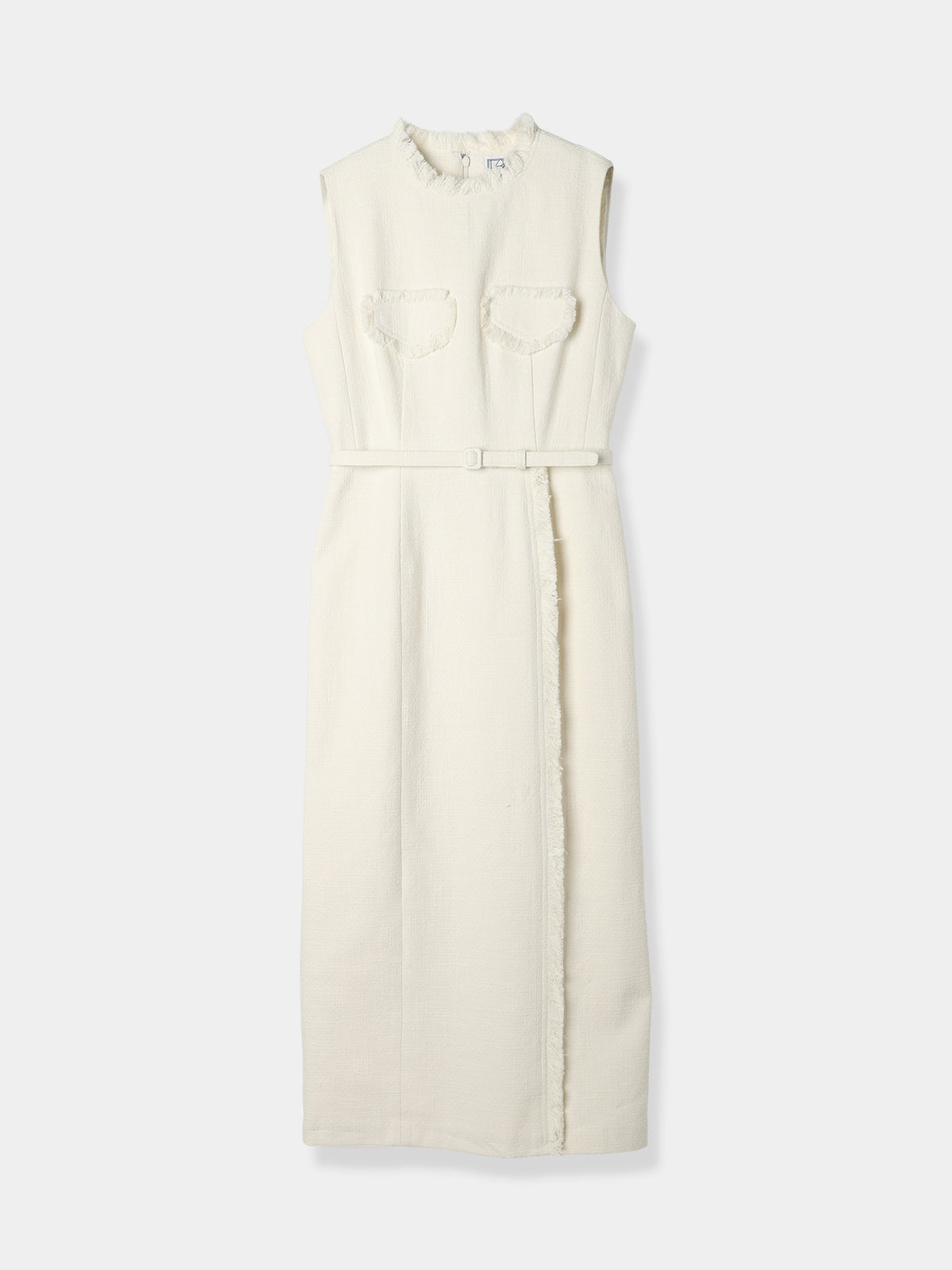 Belted fringe tweed Dress – L
