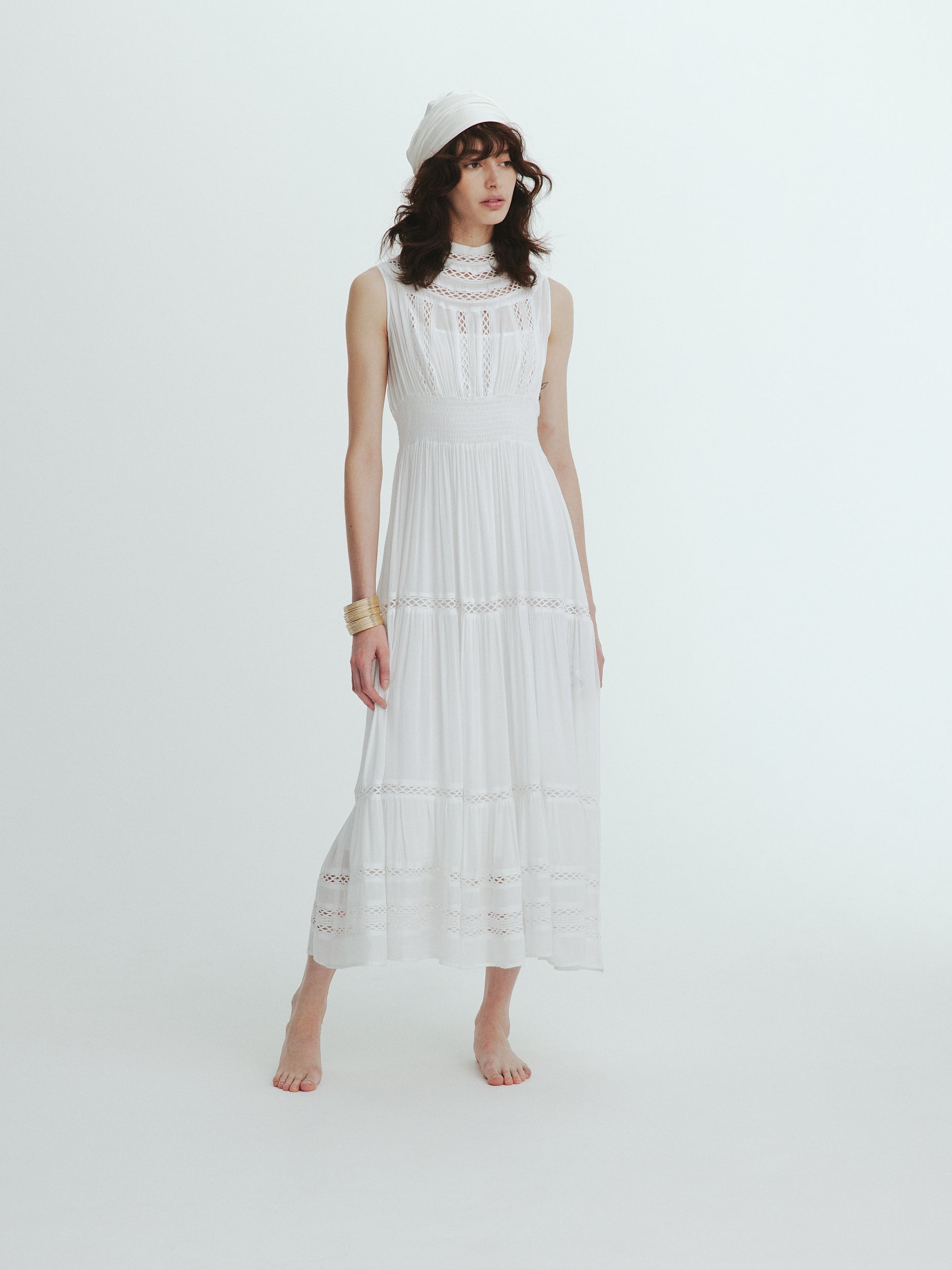 Yoke lace tiered dress