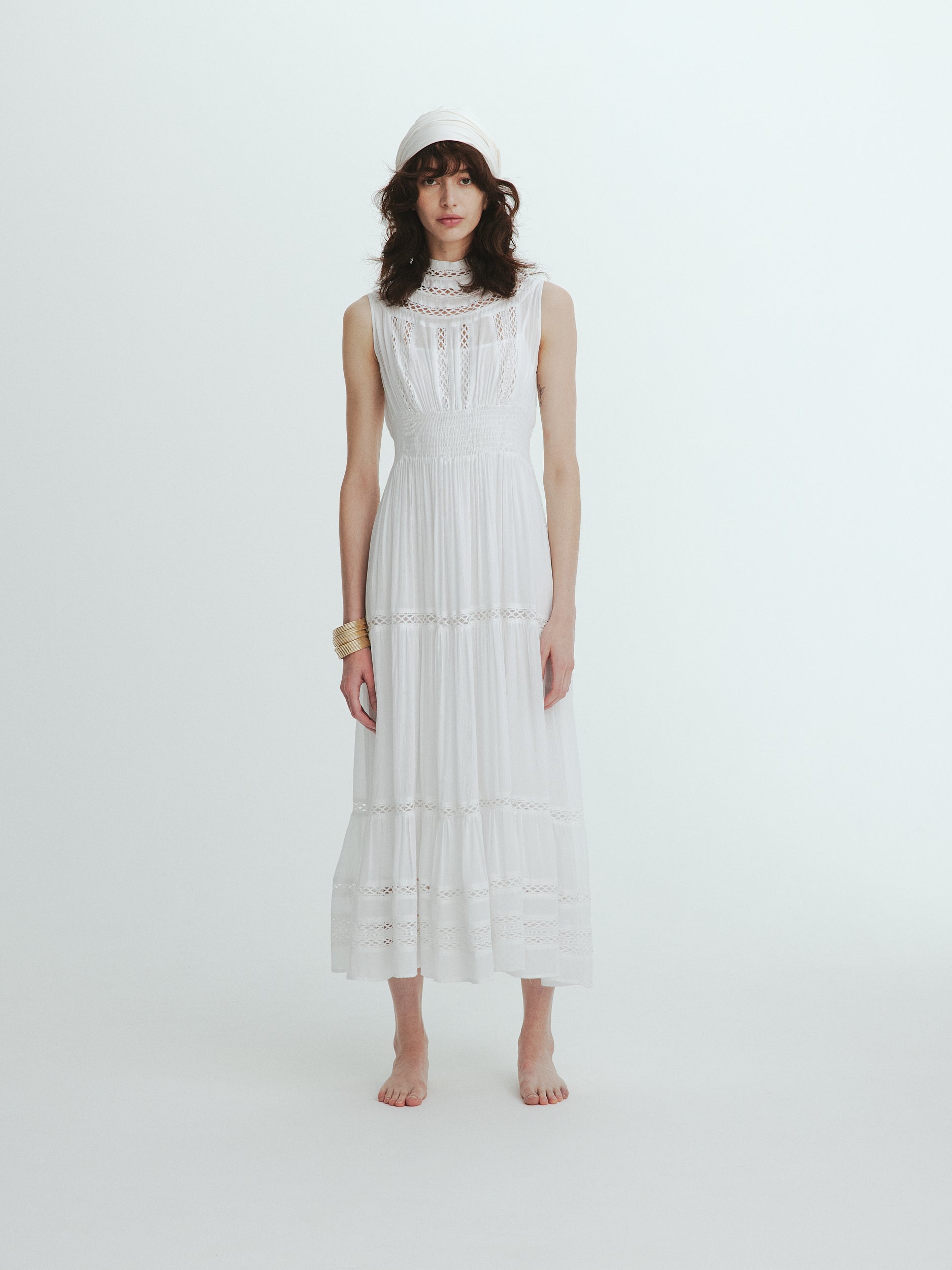 Yoke lace tiered dress