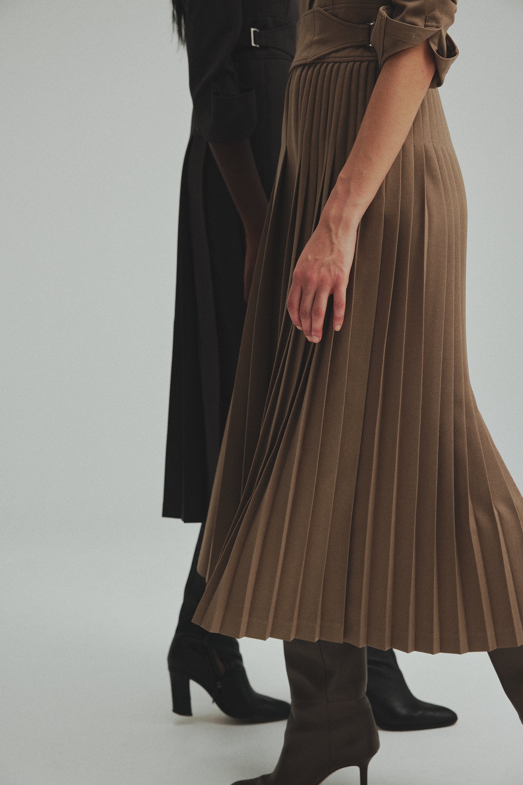 The Olympia Asymmetrical Pleated Dress - Pearl