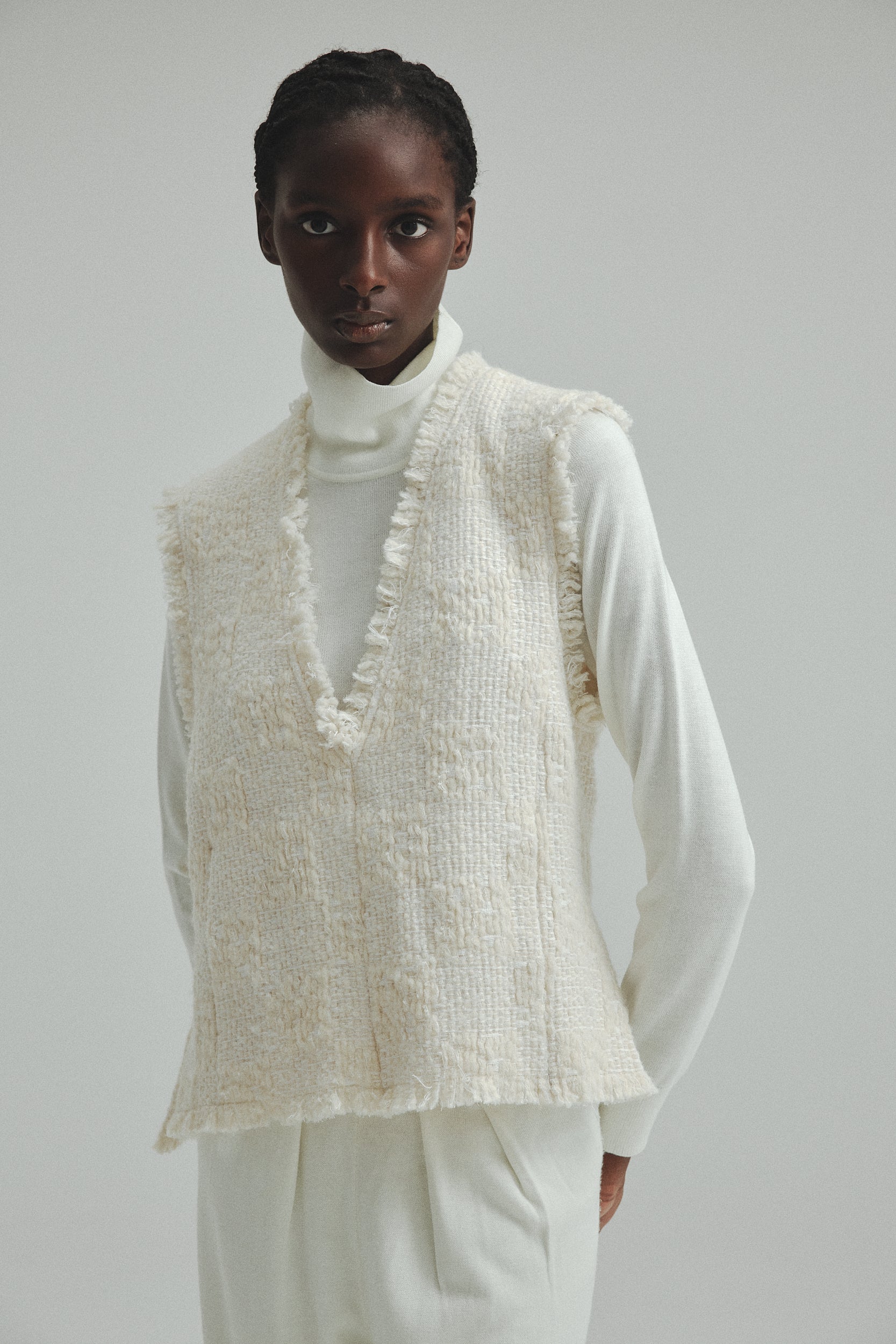 laubeblanc Fringe tweed vest White