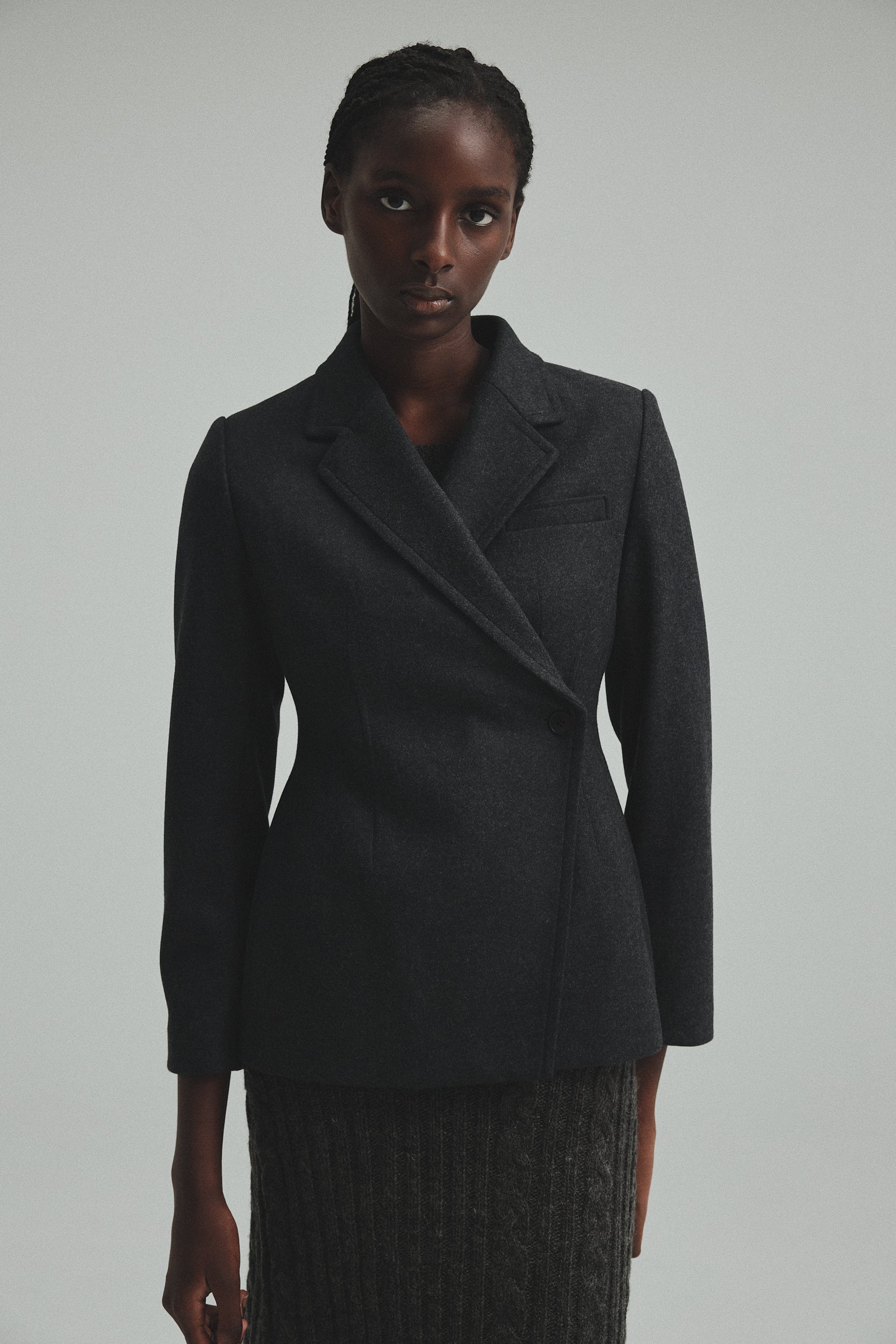 商品説明L'AUBE BLANC Tweed knit Wrap dress black - ロングワンピース