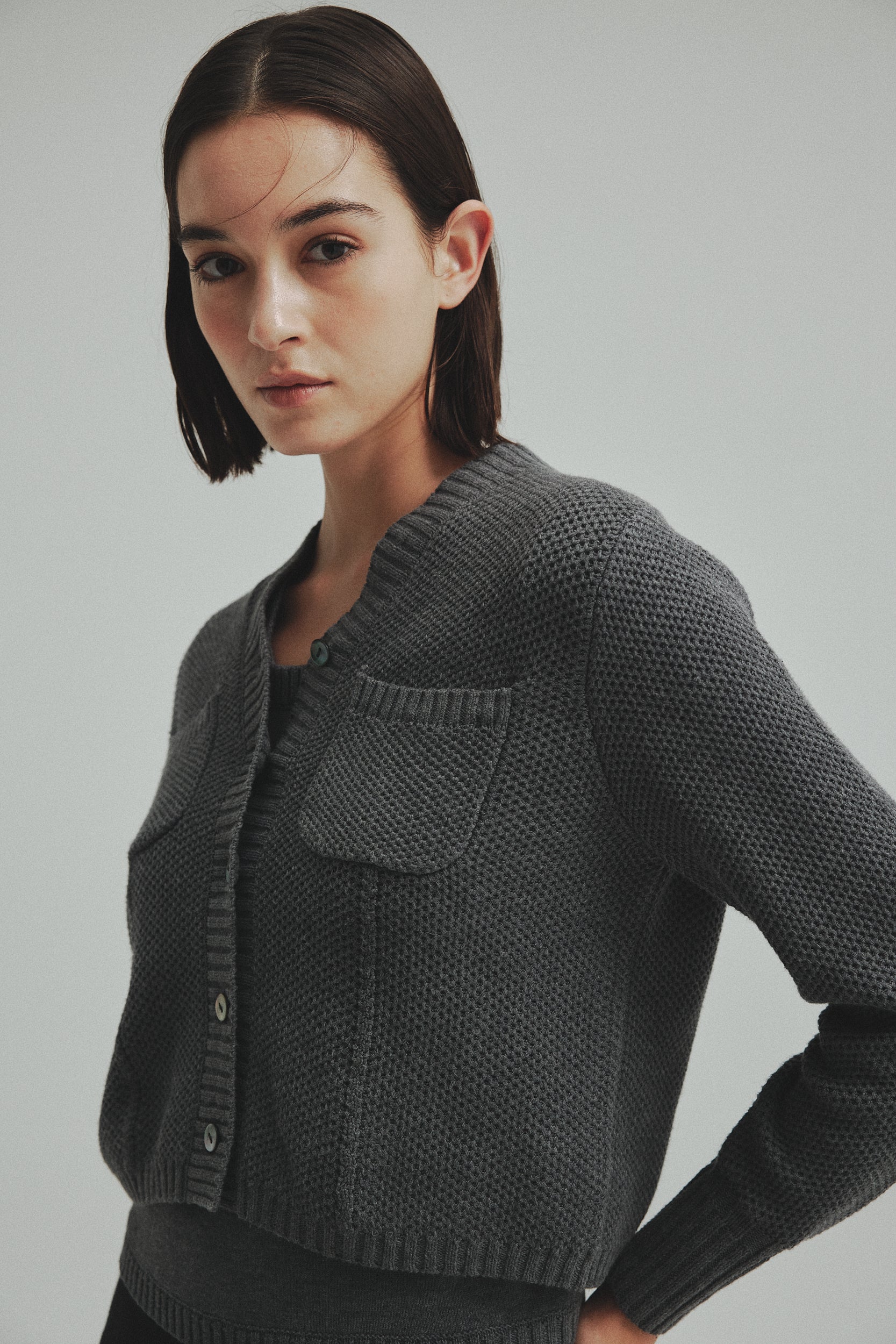 Basket Knit Cardigan / White