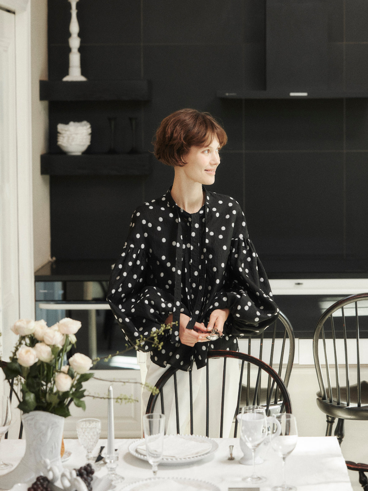 Sheer Polka Dot Ribbon Blouse