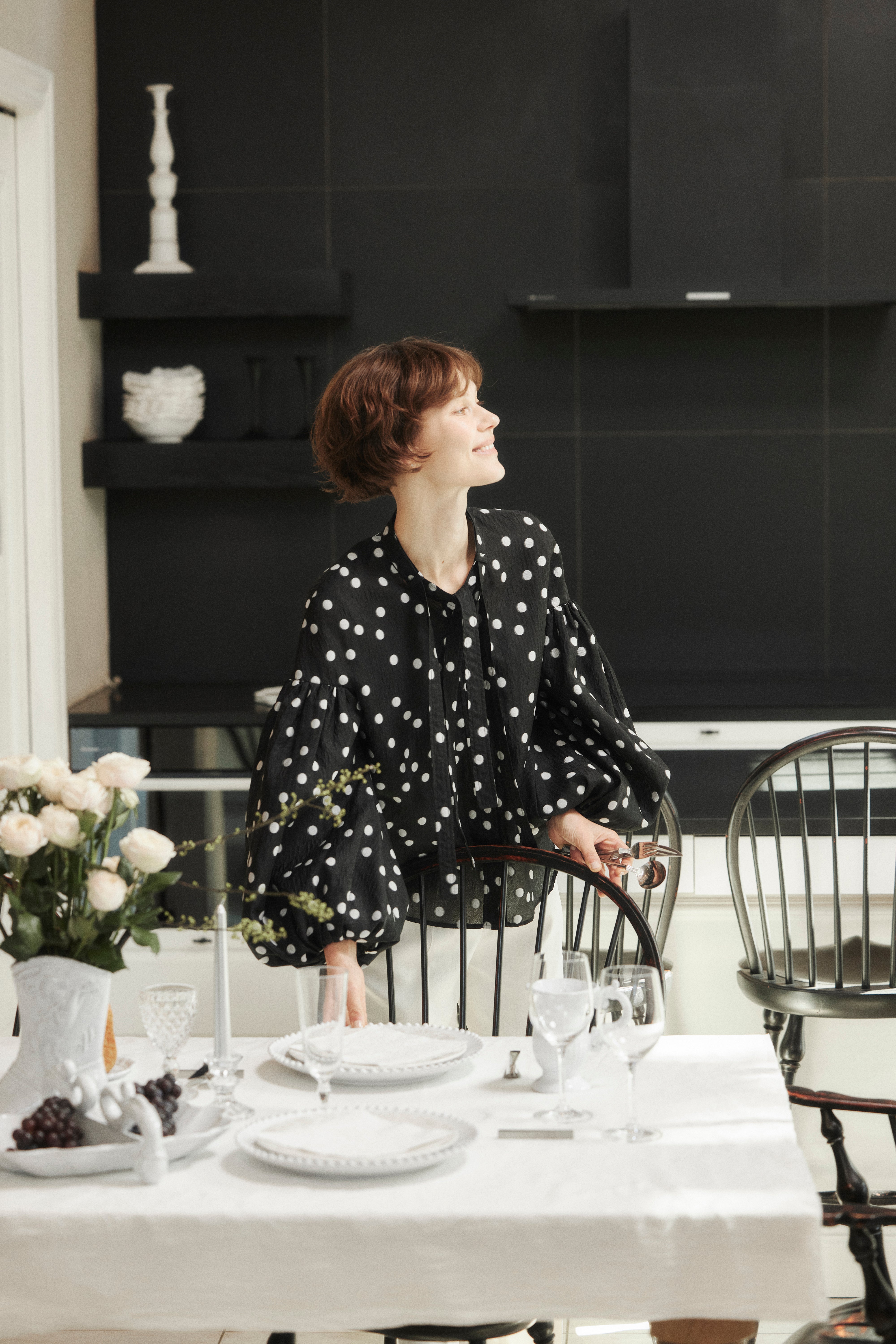 Sheer Polka Dot Ribbon Blouse