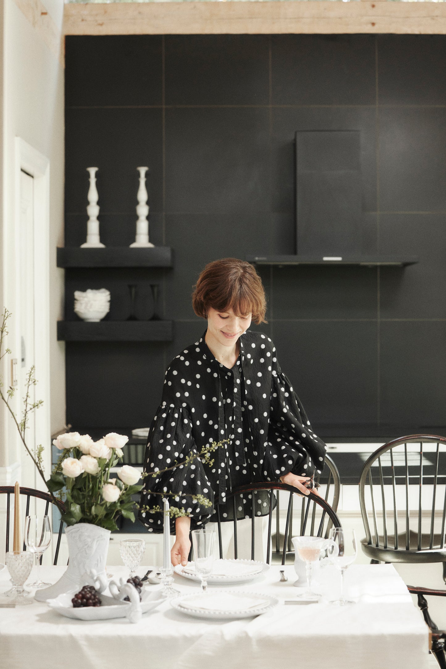 Sheer Polka Dot Ribbon Blouse