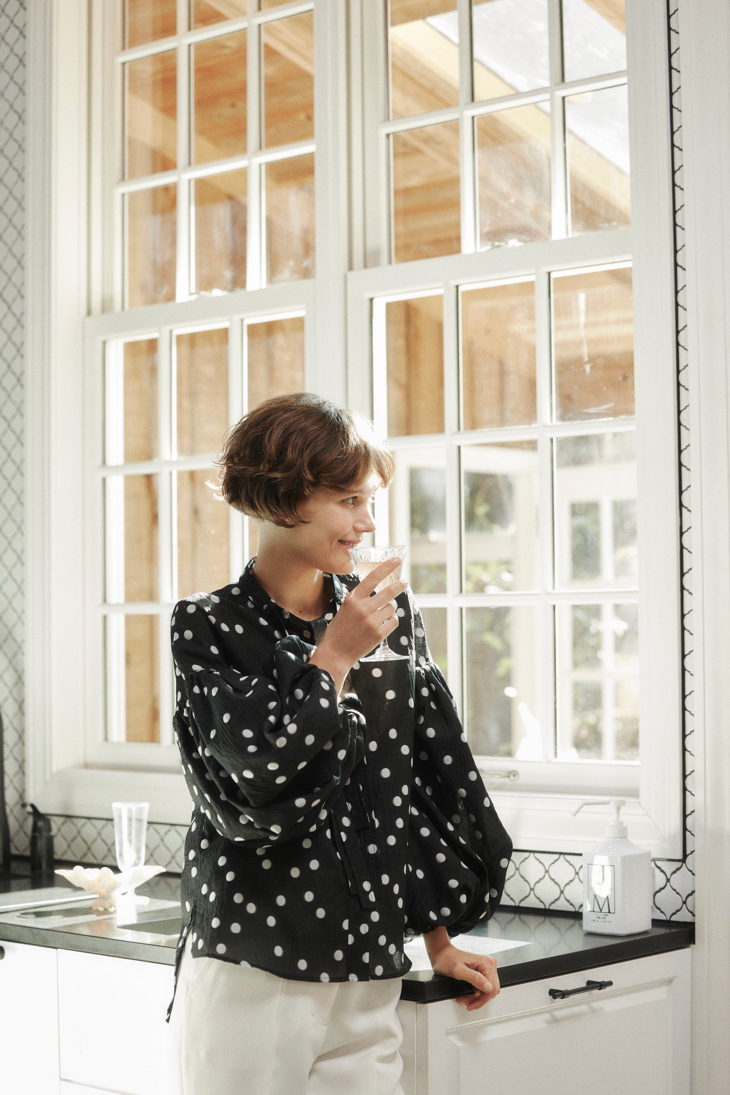 Sheer Polka Dot Ribbon Blouse