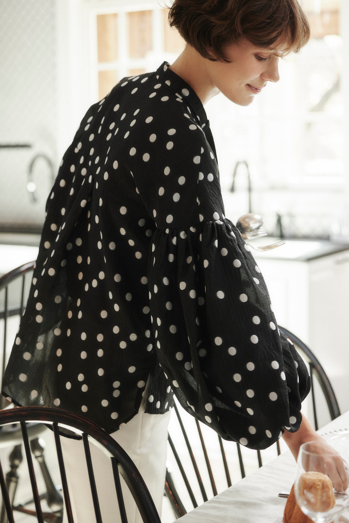 Sheer Polka Dot Ribbon Blouse