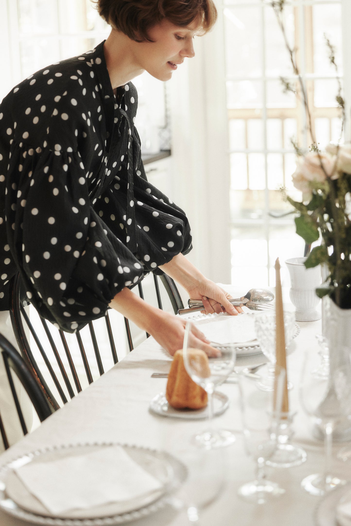 Sheer Polka Dot Ribbon Blouse
