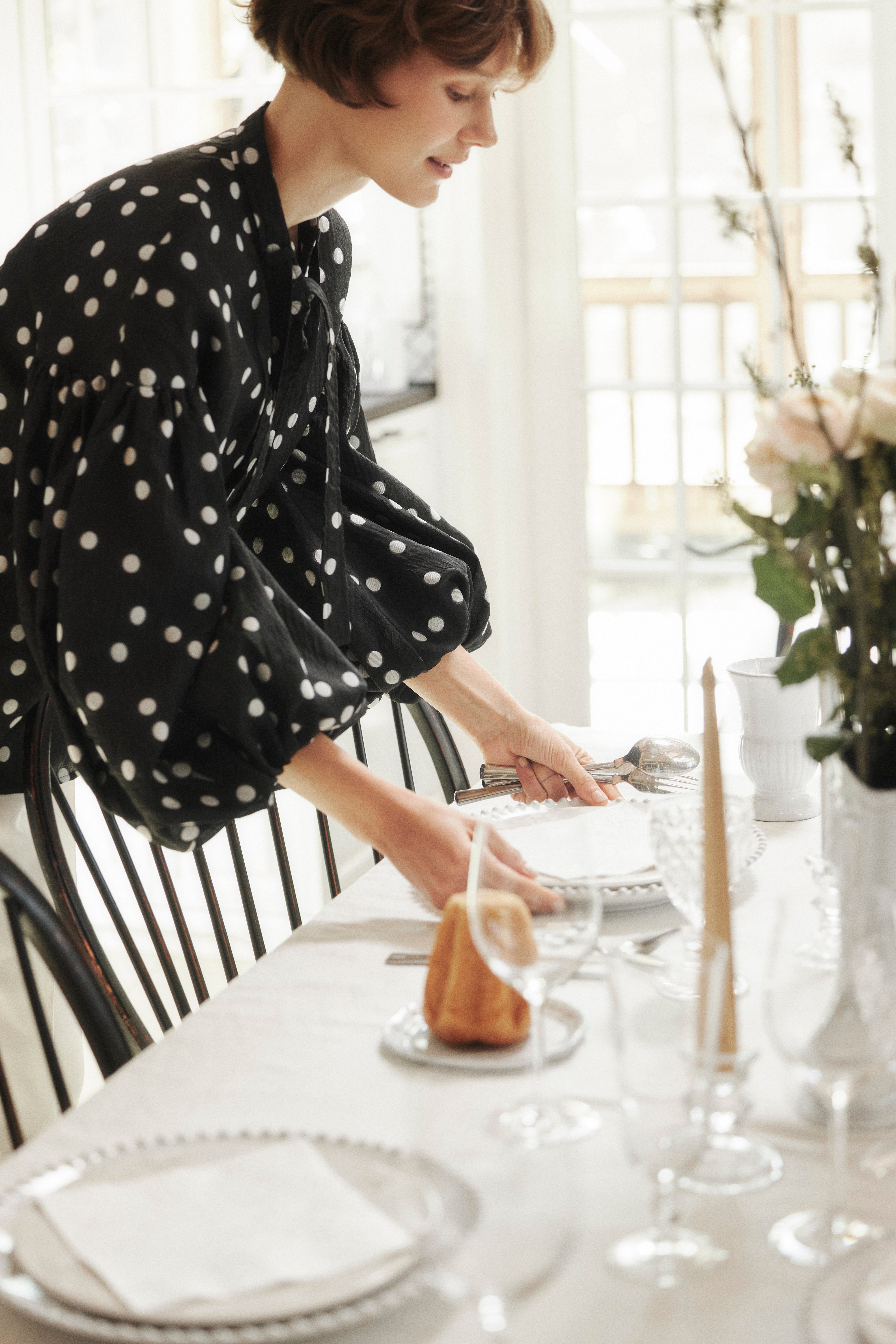 Sheer Polka Dot Ribbon Blouse