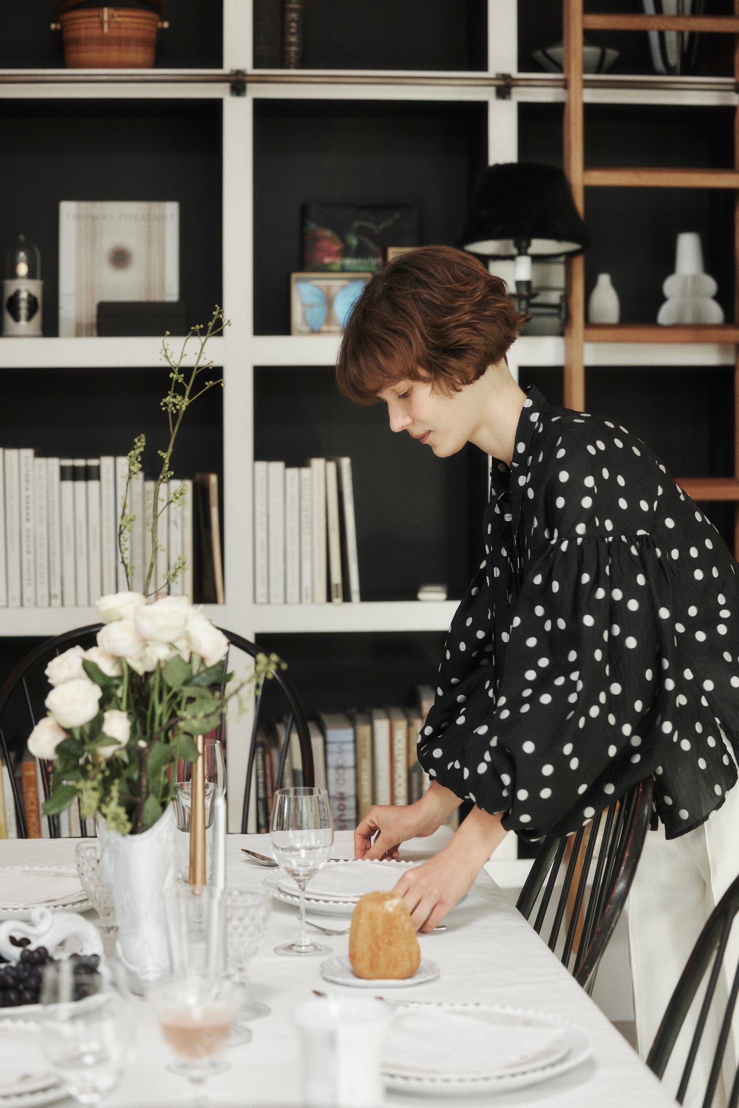 Sheer Polka Dot Ribbon Blouse