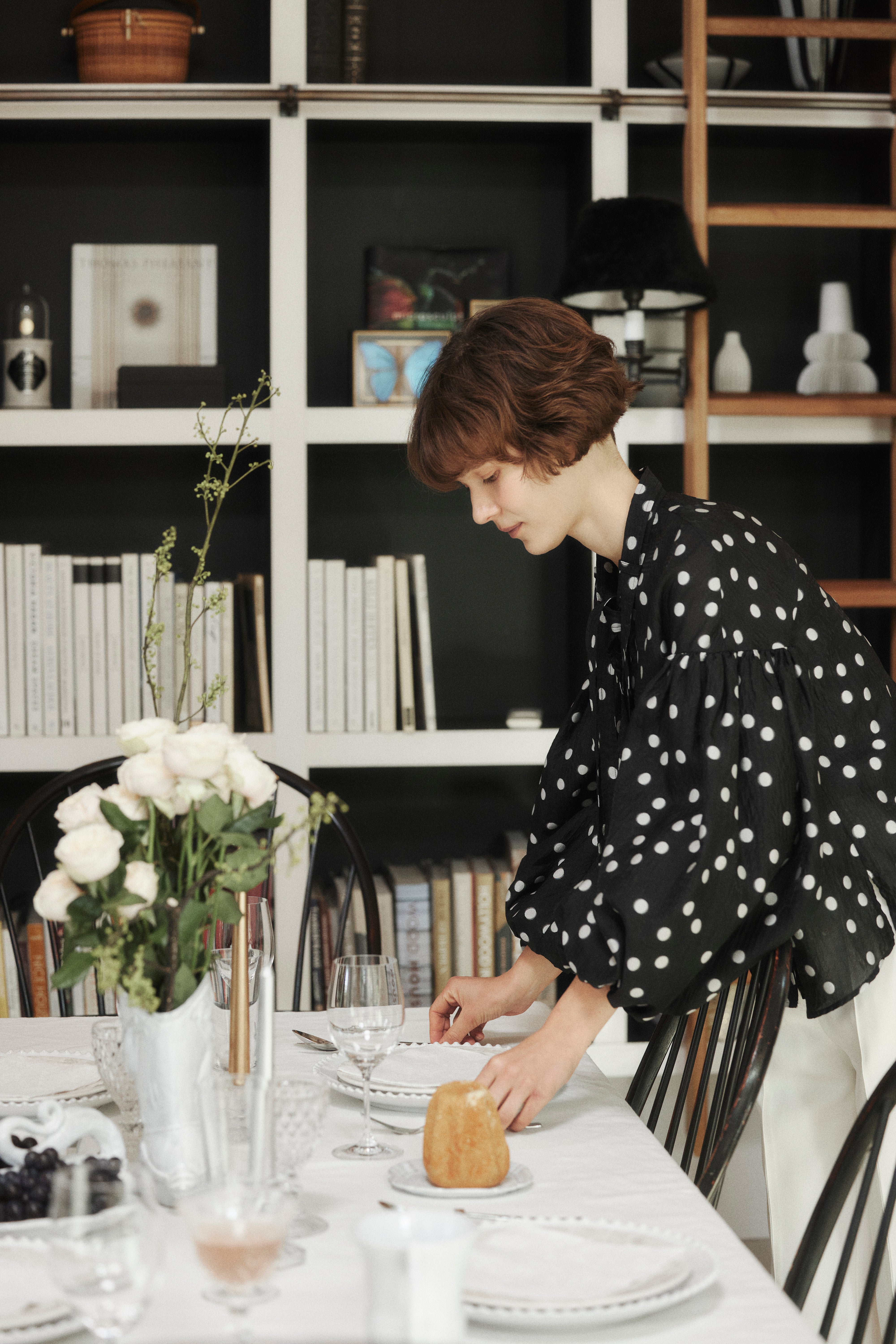 Sheer Polka Dot Ribbon Blouse