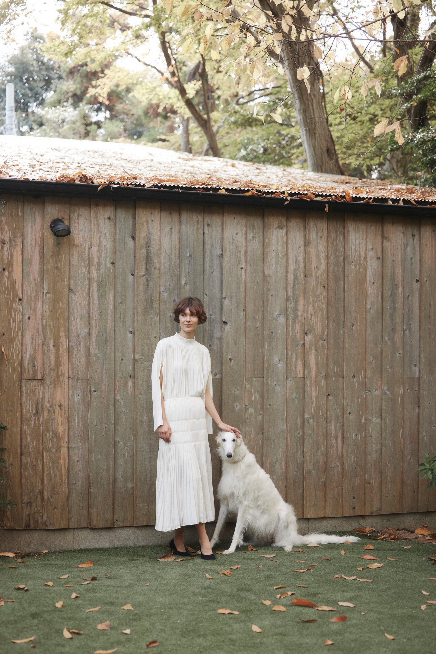Powder Satin Pleats Cape Blouse