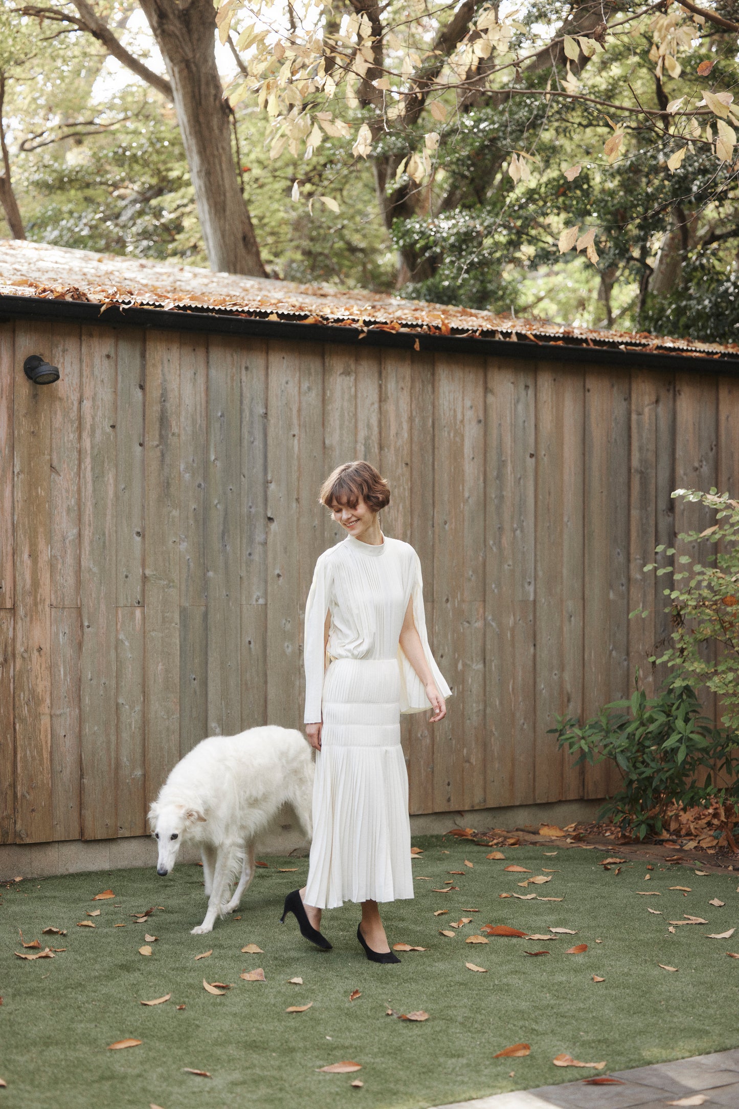 Powder Satin Pleats Cape Blouse