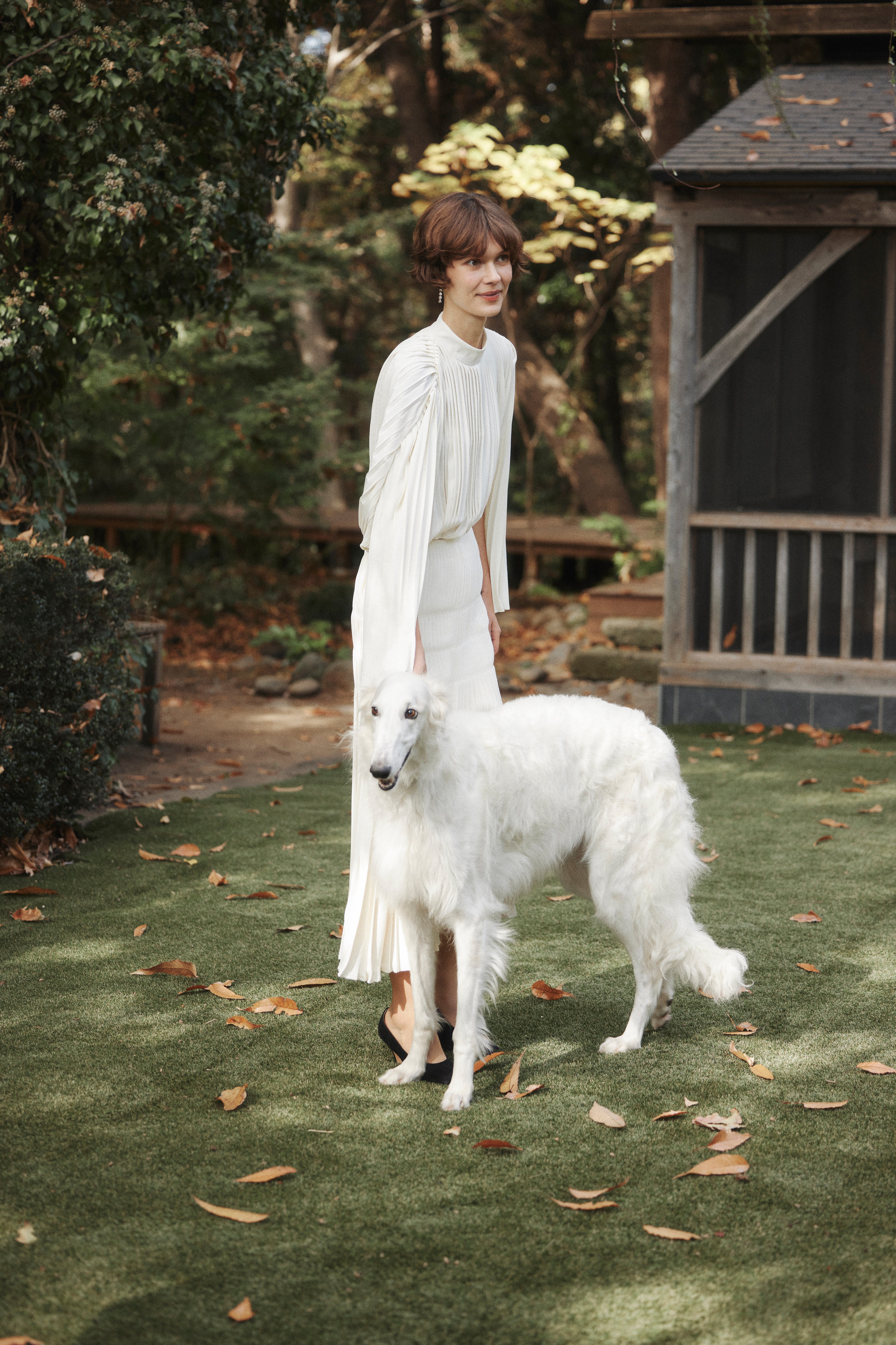 Powder Satin Pleats Cape Blouse