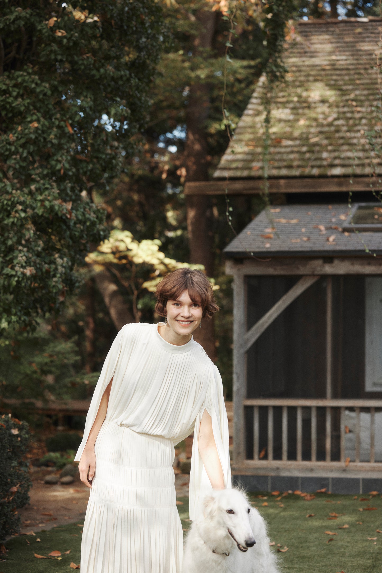 Powder Satin Pleats Cape Blouse