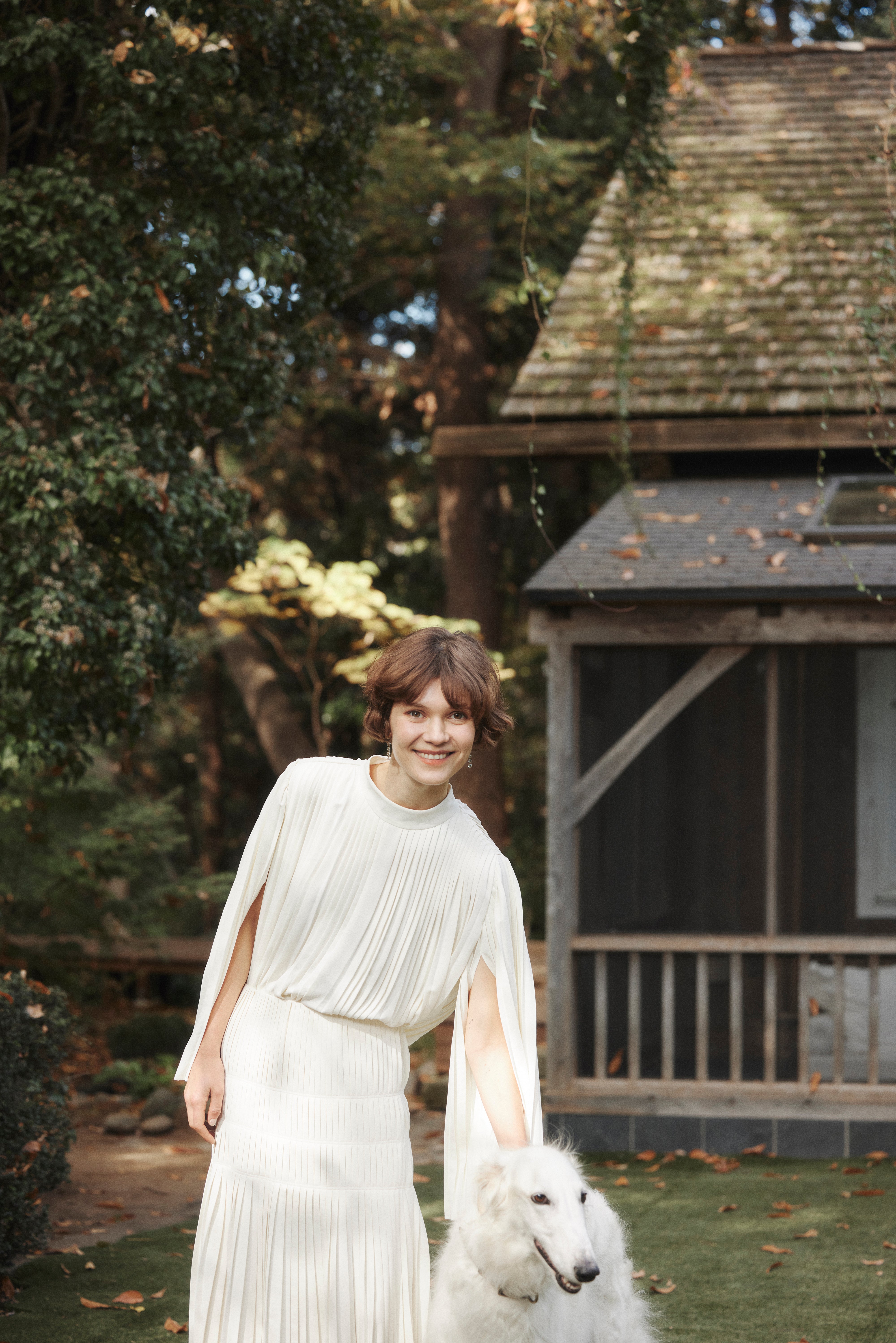 Powder Satin Pleats Cape Blouse