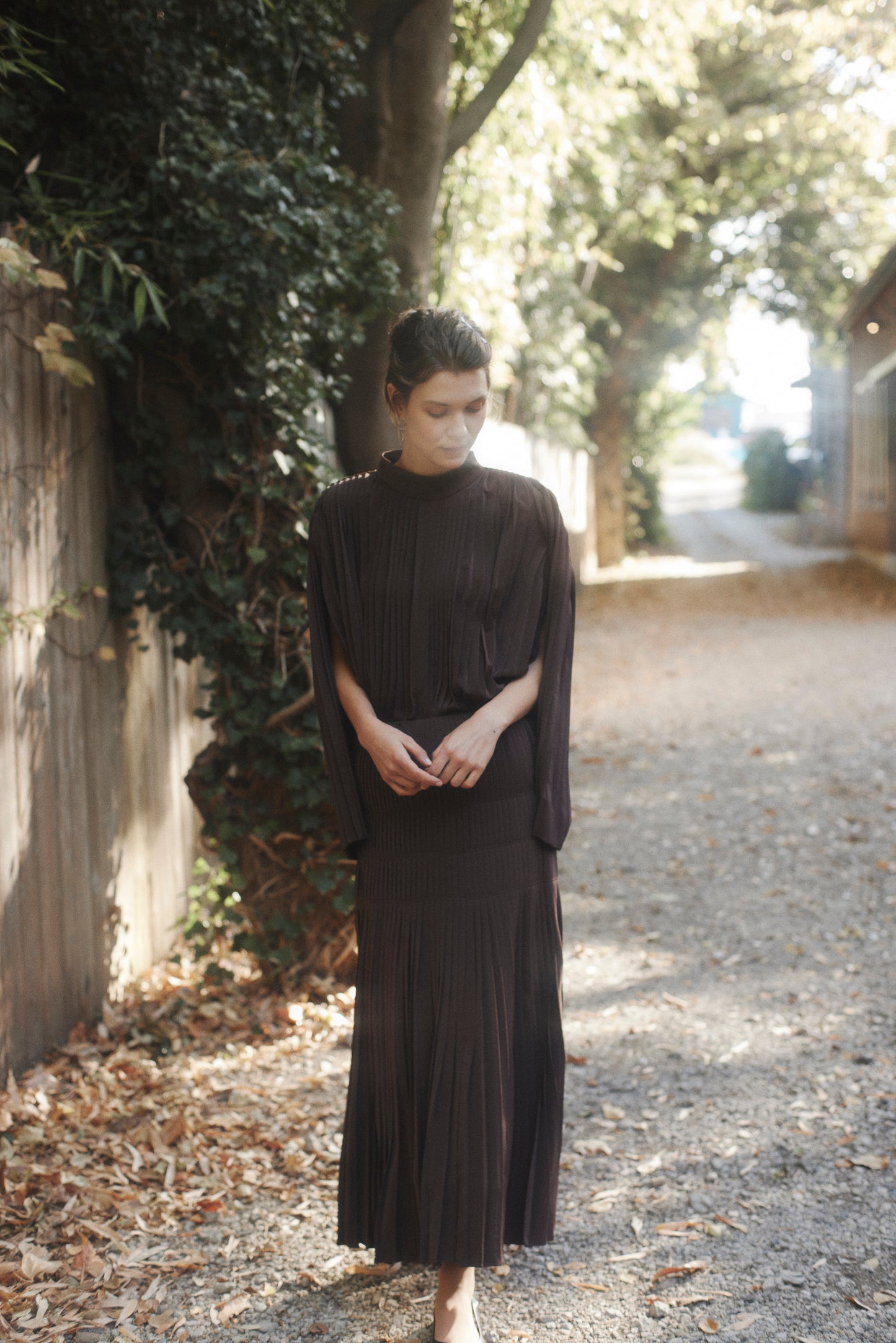 Powder Satin Pleats Cape Blouse