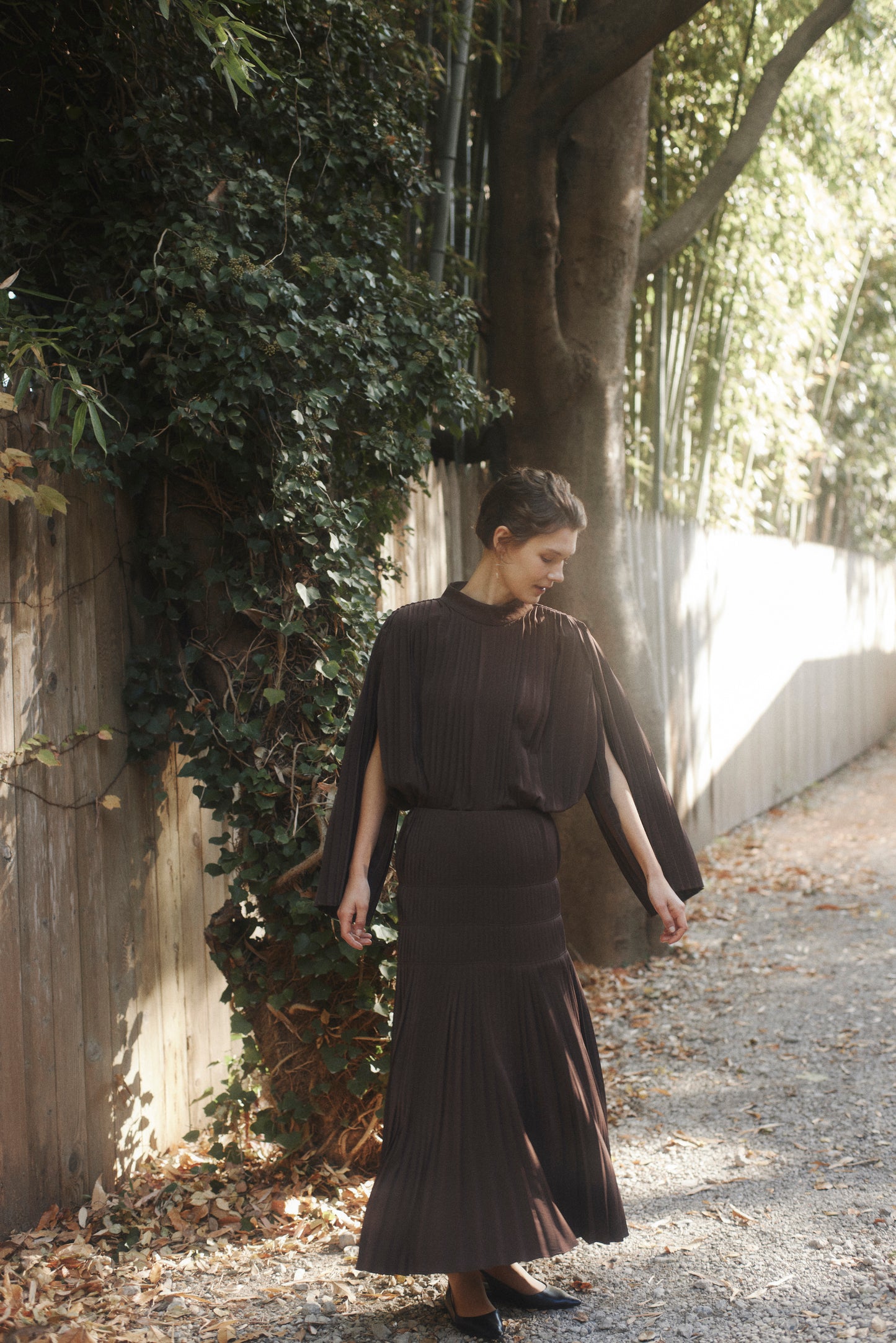 Powder Satin Pleats Tiered Skirt