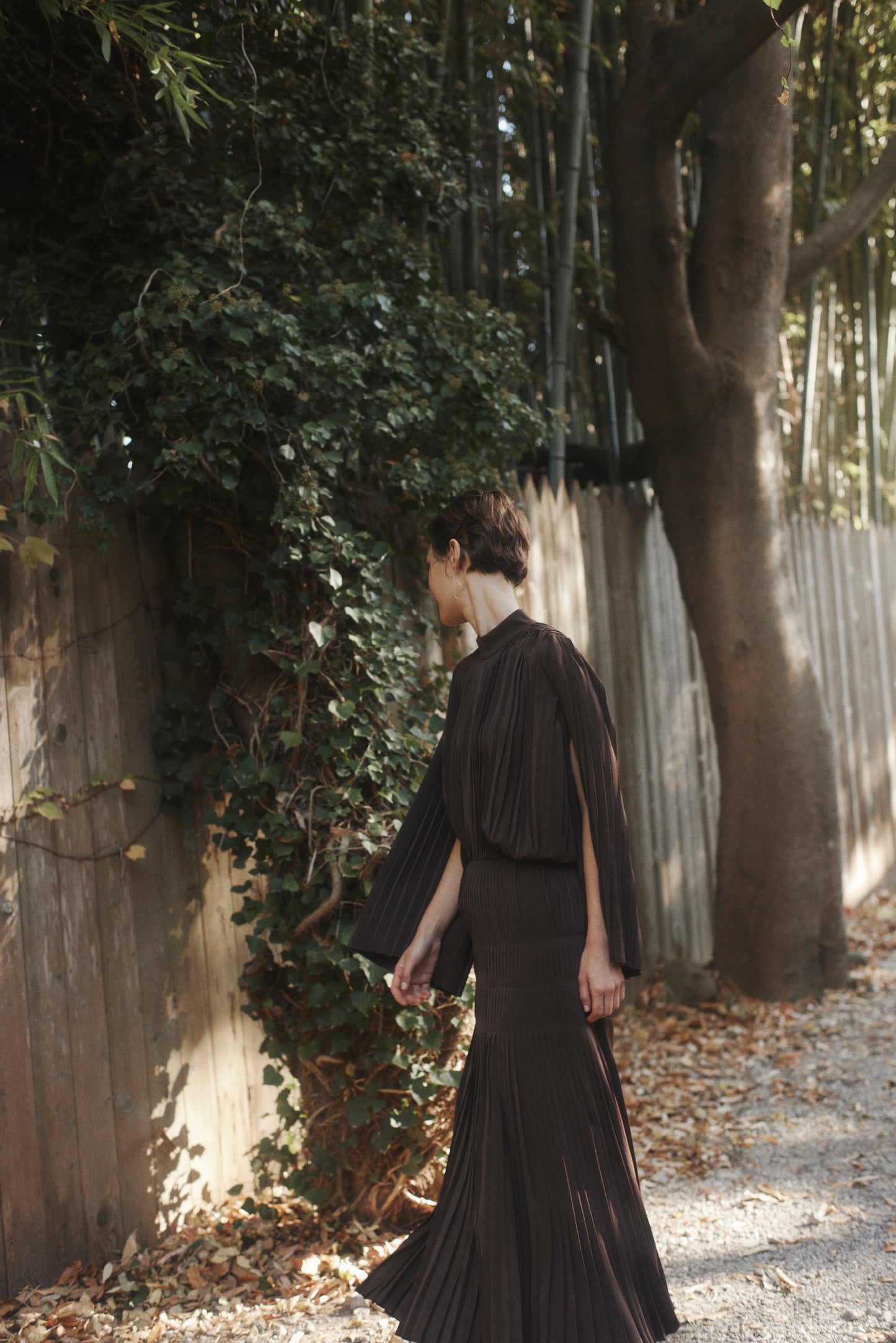 Powder Satin Pleats Cape Blouse