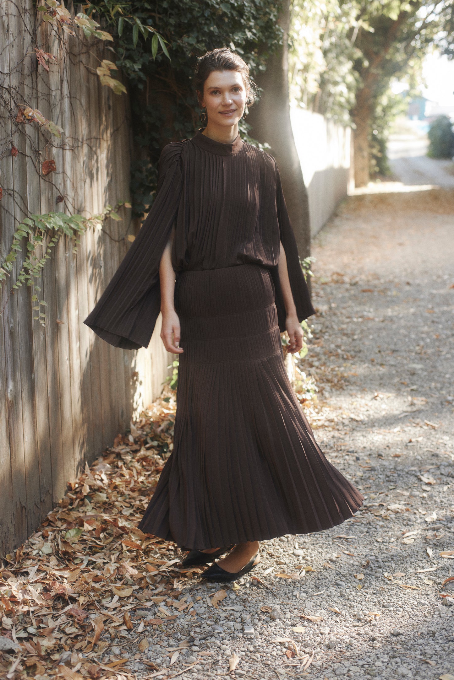 Powder Satin Pleats Tiered Skirt