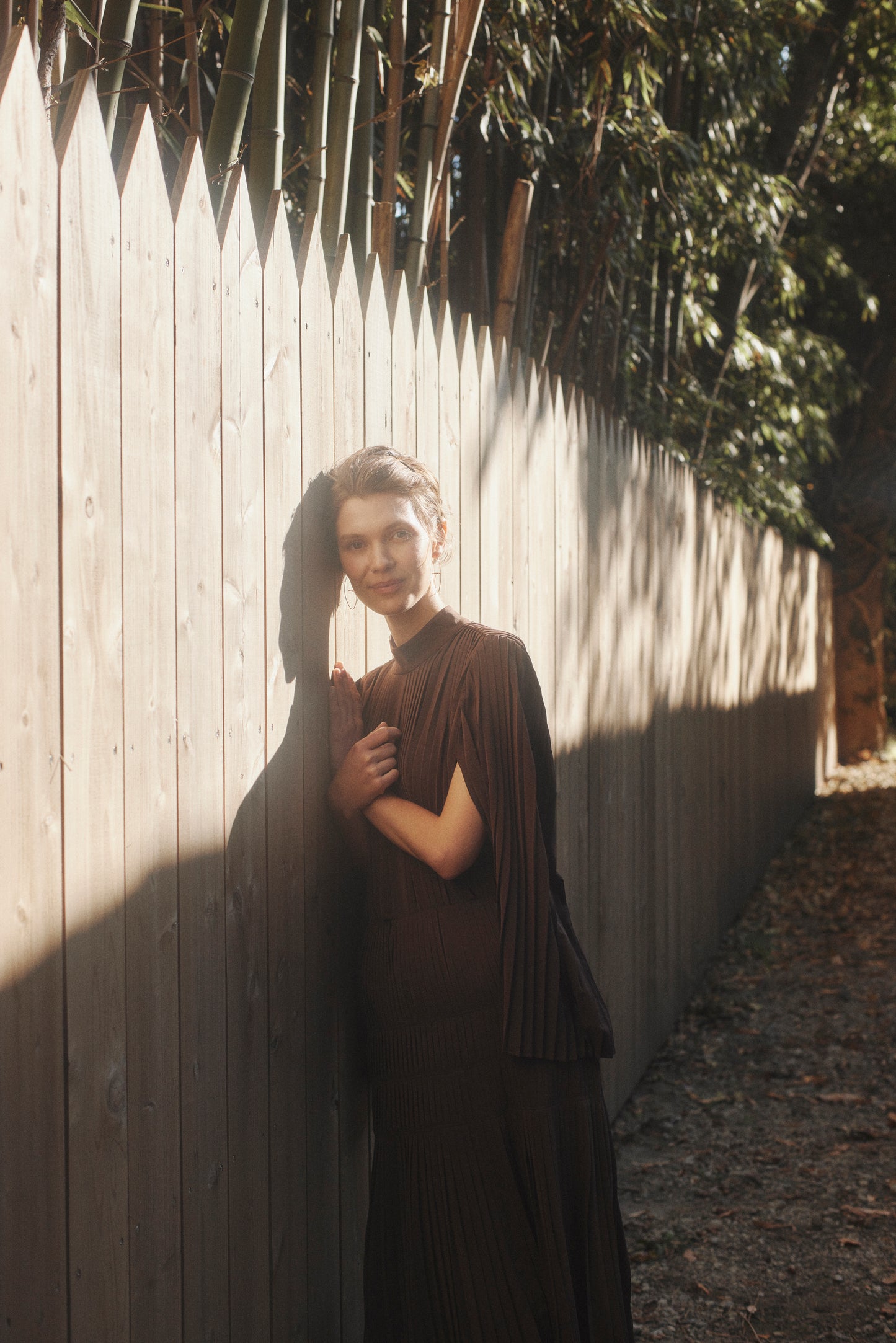 Powder Satin Pleats Cape Blouse