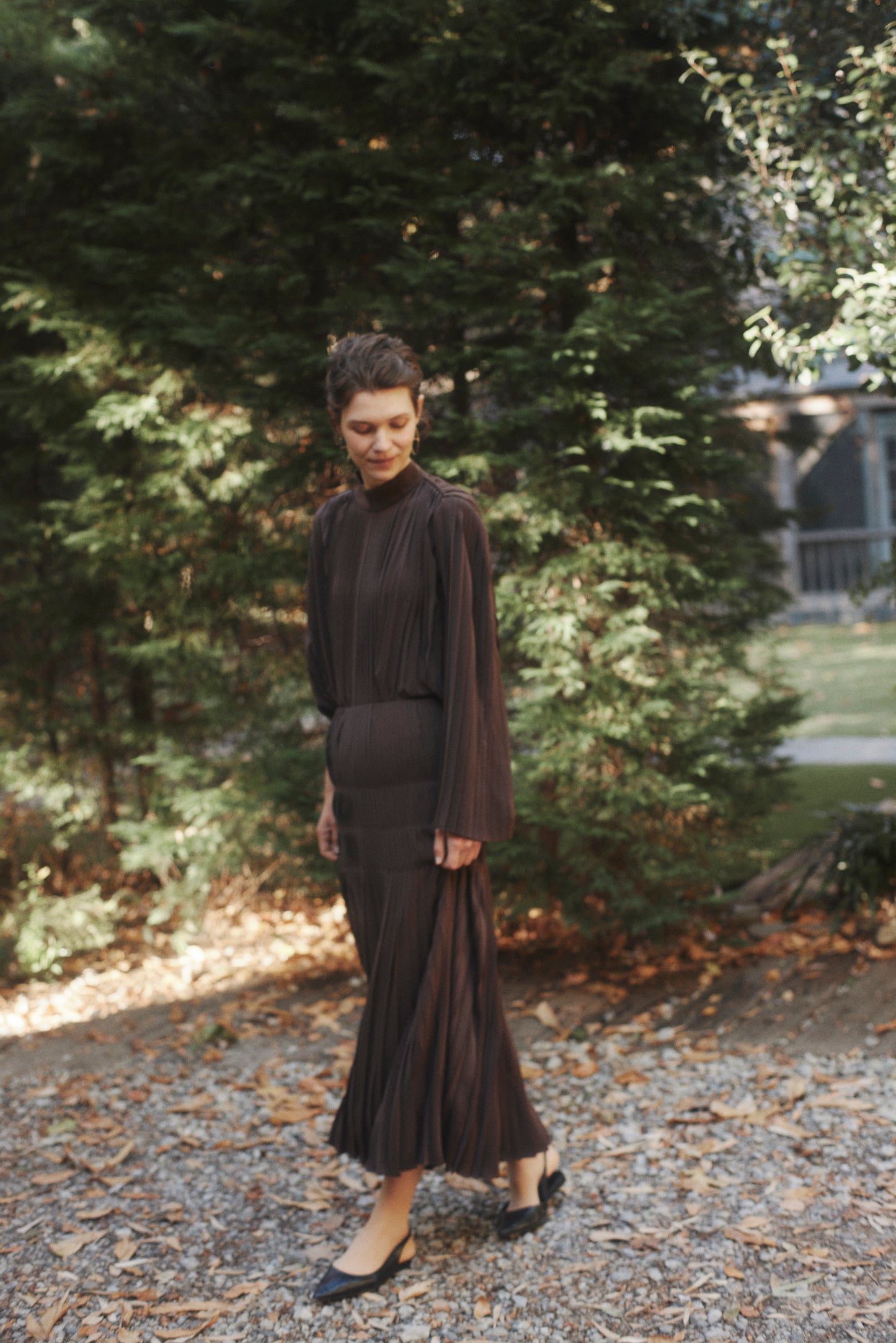 Powder Satin Pleats Tiered Skirt