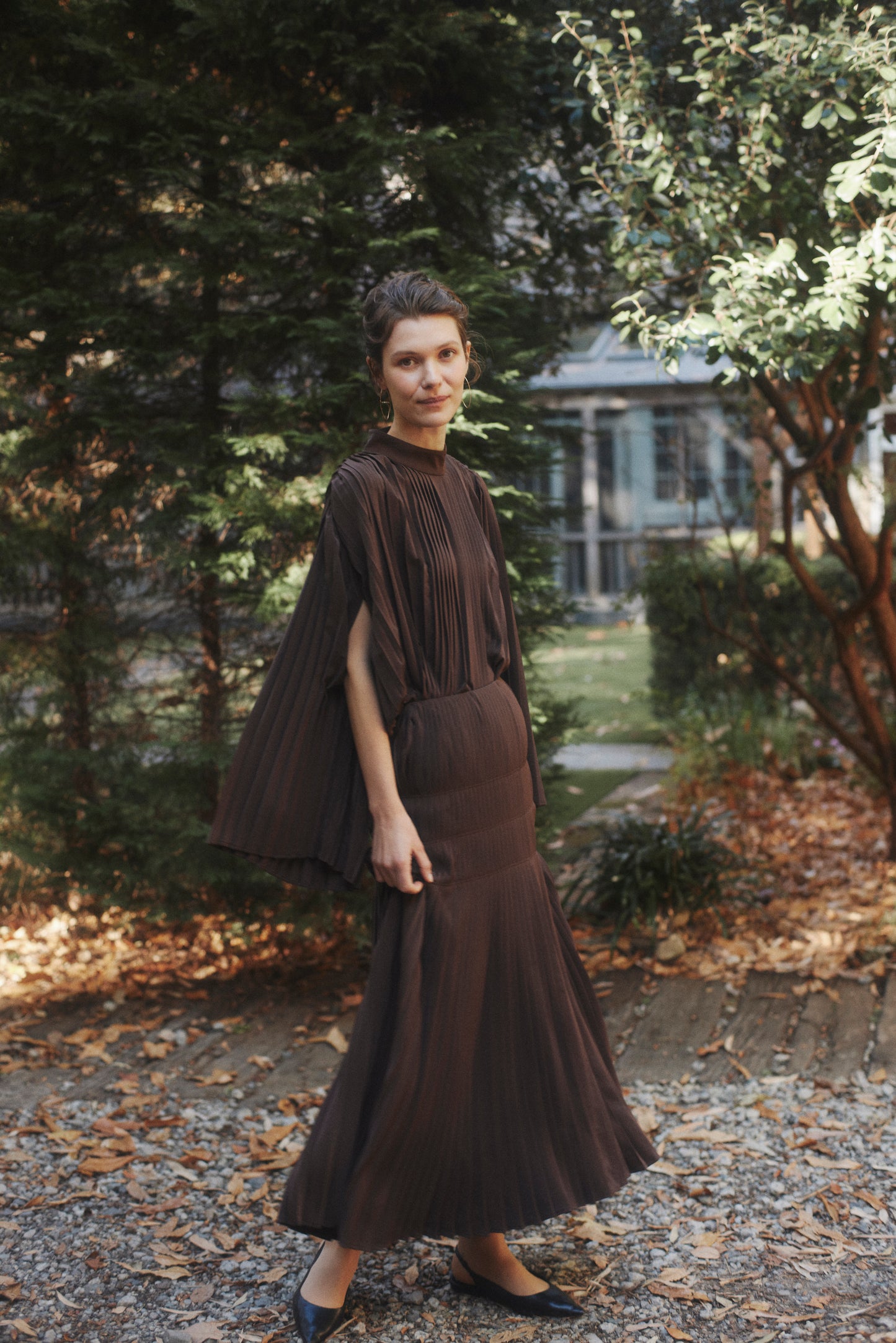 Powder Satin Pleats Tiered Skirt