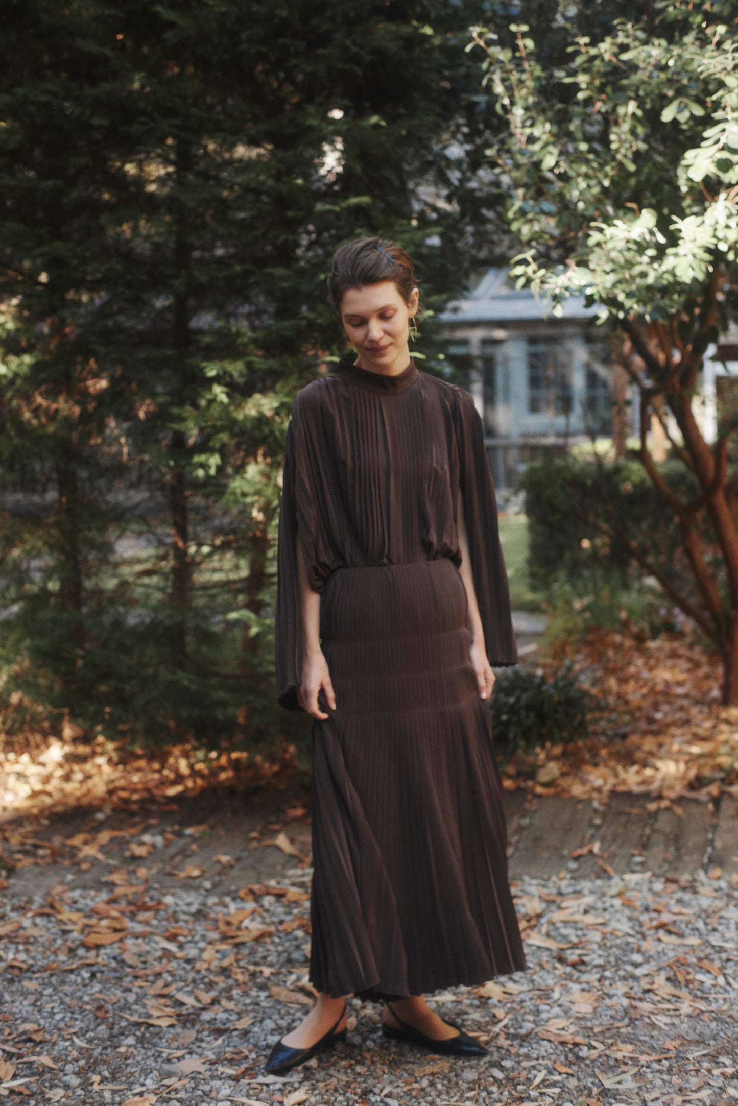 Powder Satin Pleats Tiered Skirt