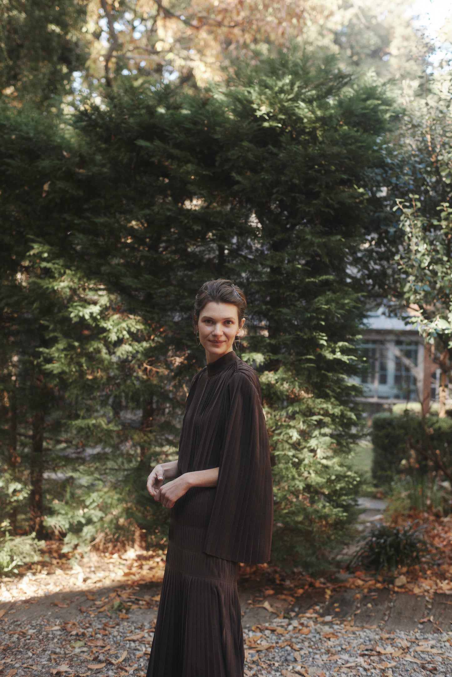 Powder Satin Pleats Cape Blouse