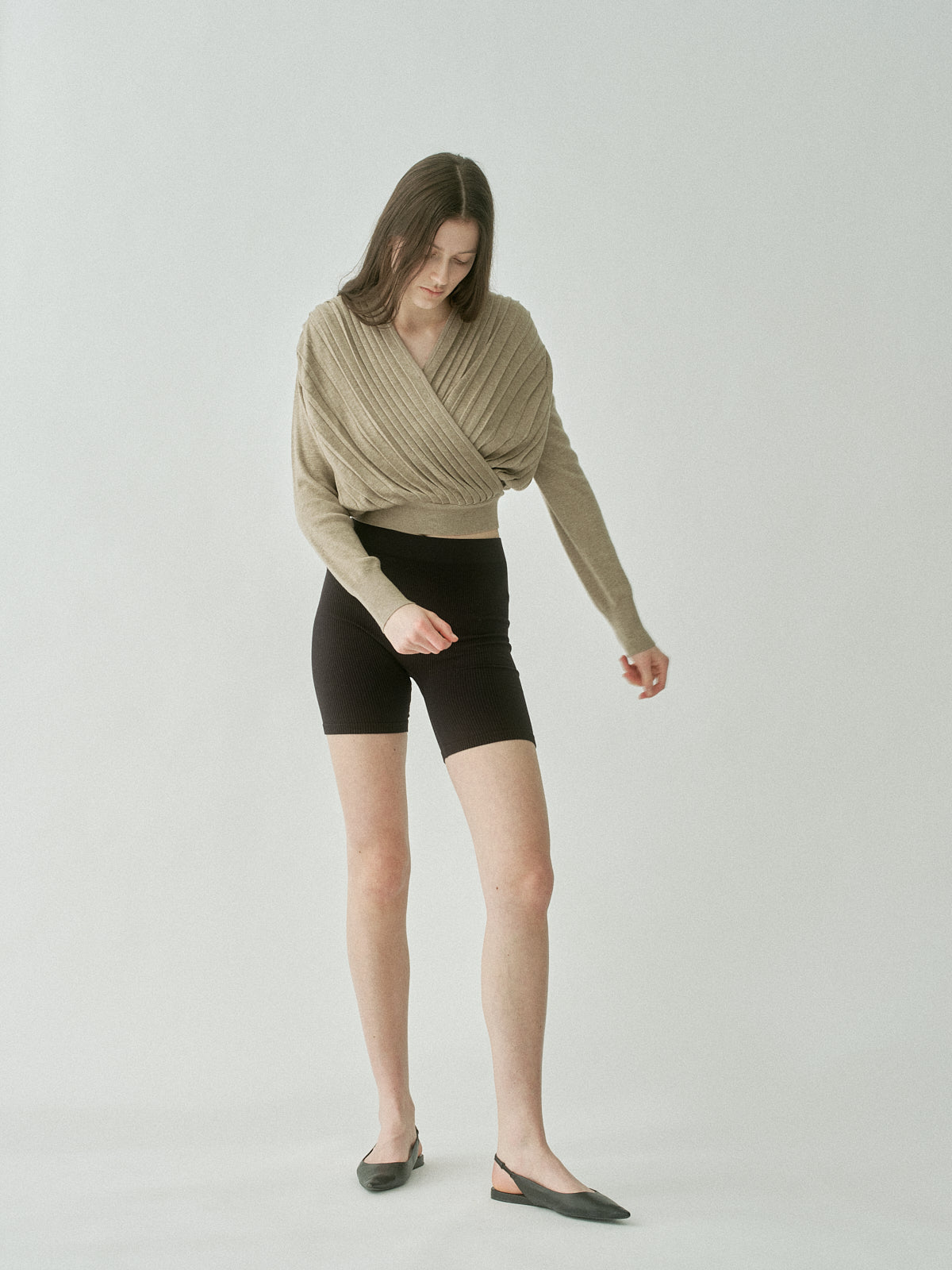 Pleats Cache-coeur Knit Tops