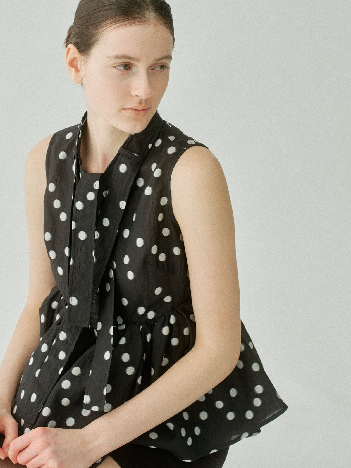 Sheer Polka Dot Ribbon Blouse