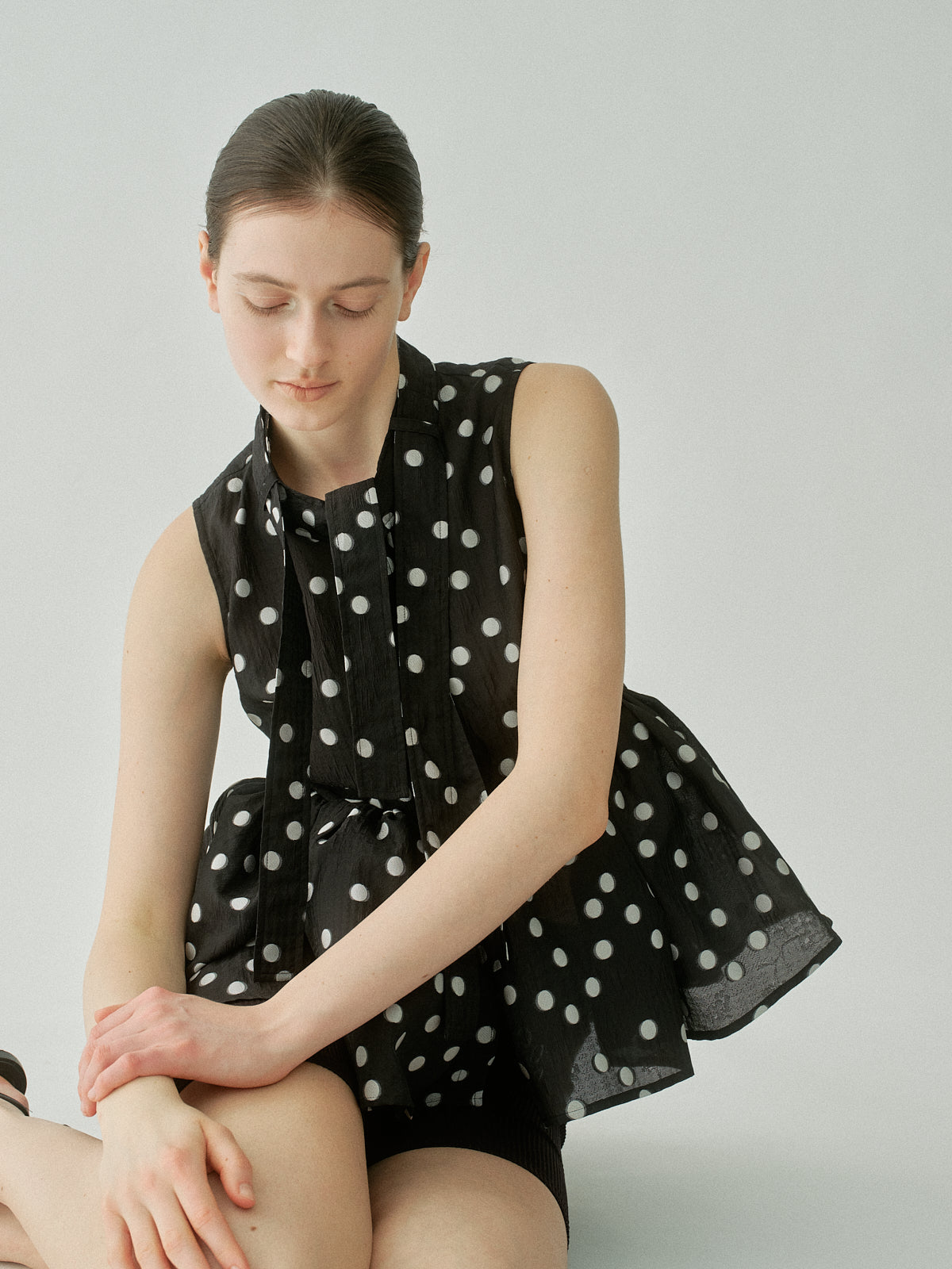 Sheer Polka Dot Ribbon Blouse