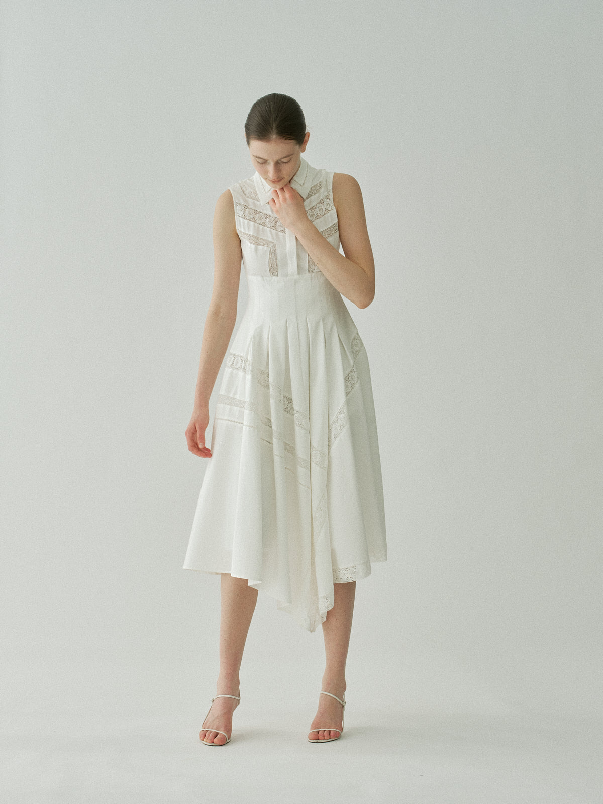 Asymmetric Lace Panel Dress – L'AUBE BLANC